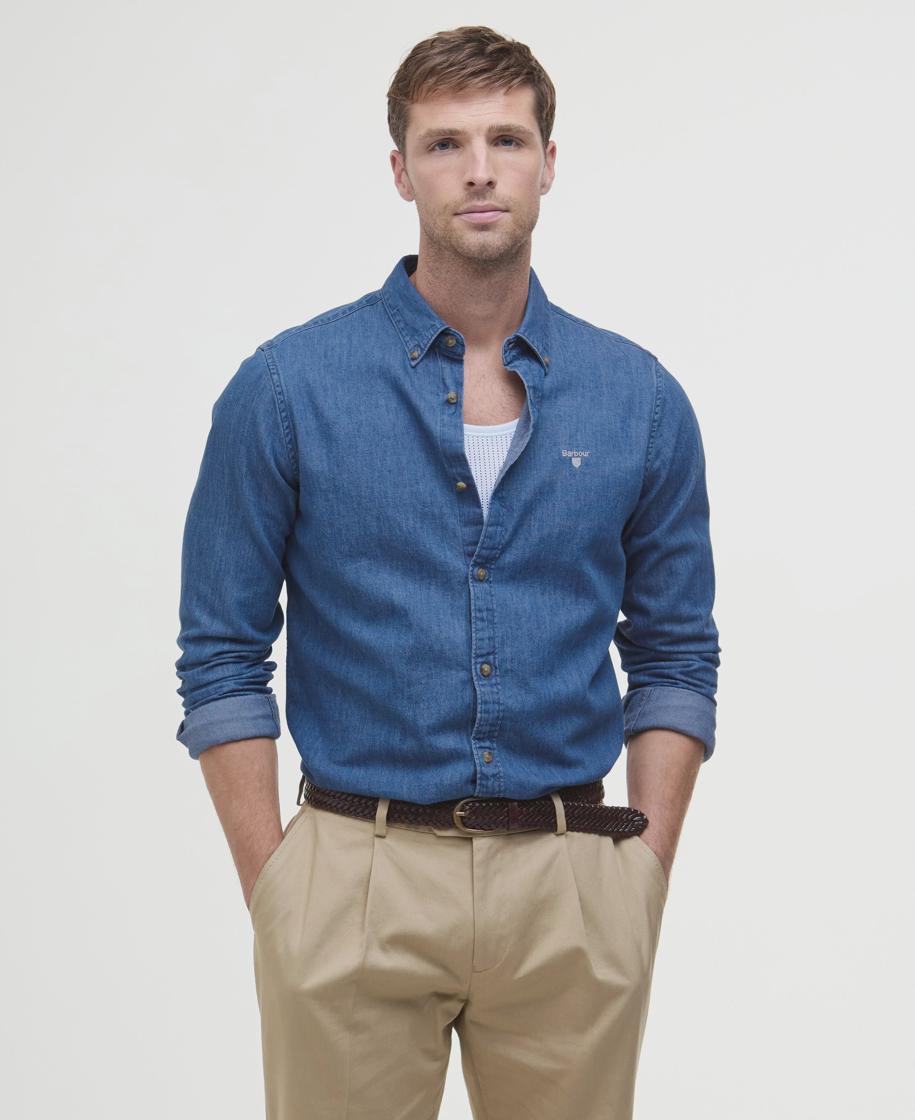 Denim Crest Tailored Long-Sleeved Shirt - Chambray