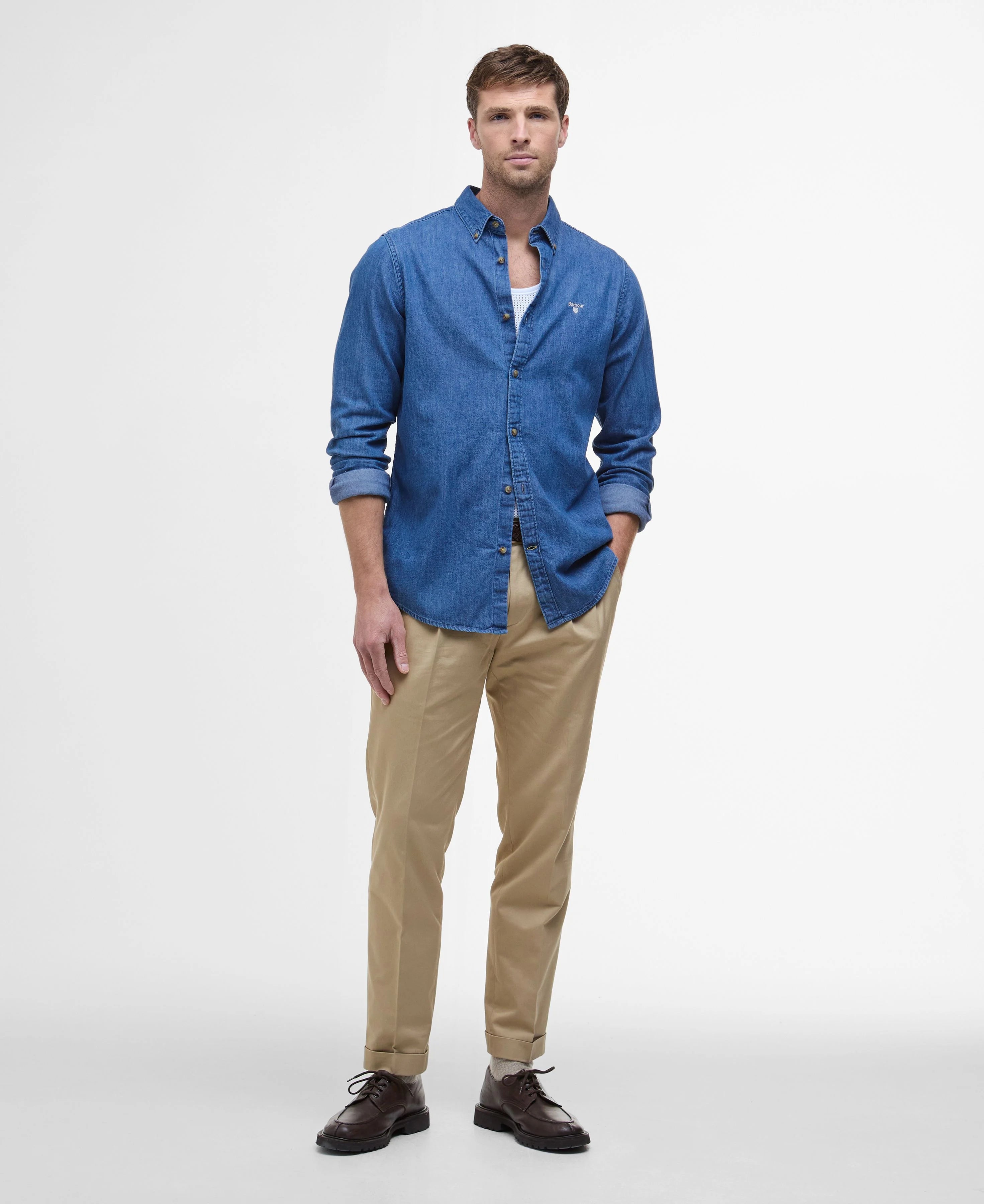 Denim Crest Tailored Long-Sleeved Shirt - Chambray