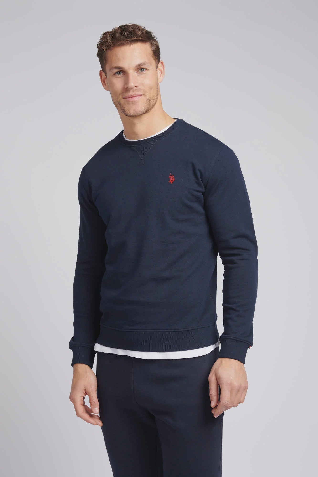 Mens Double Horsemen Sweatshirt in Dark Sapphire Navy / Haute Red DHM