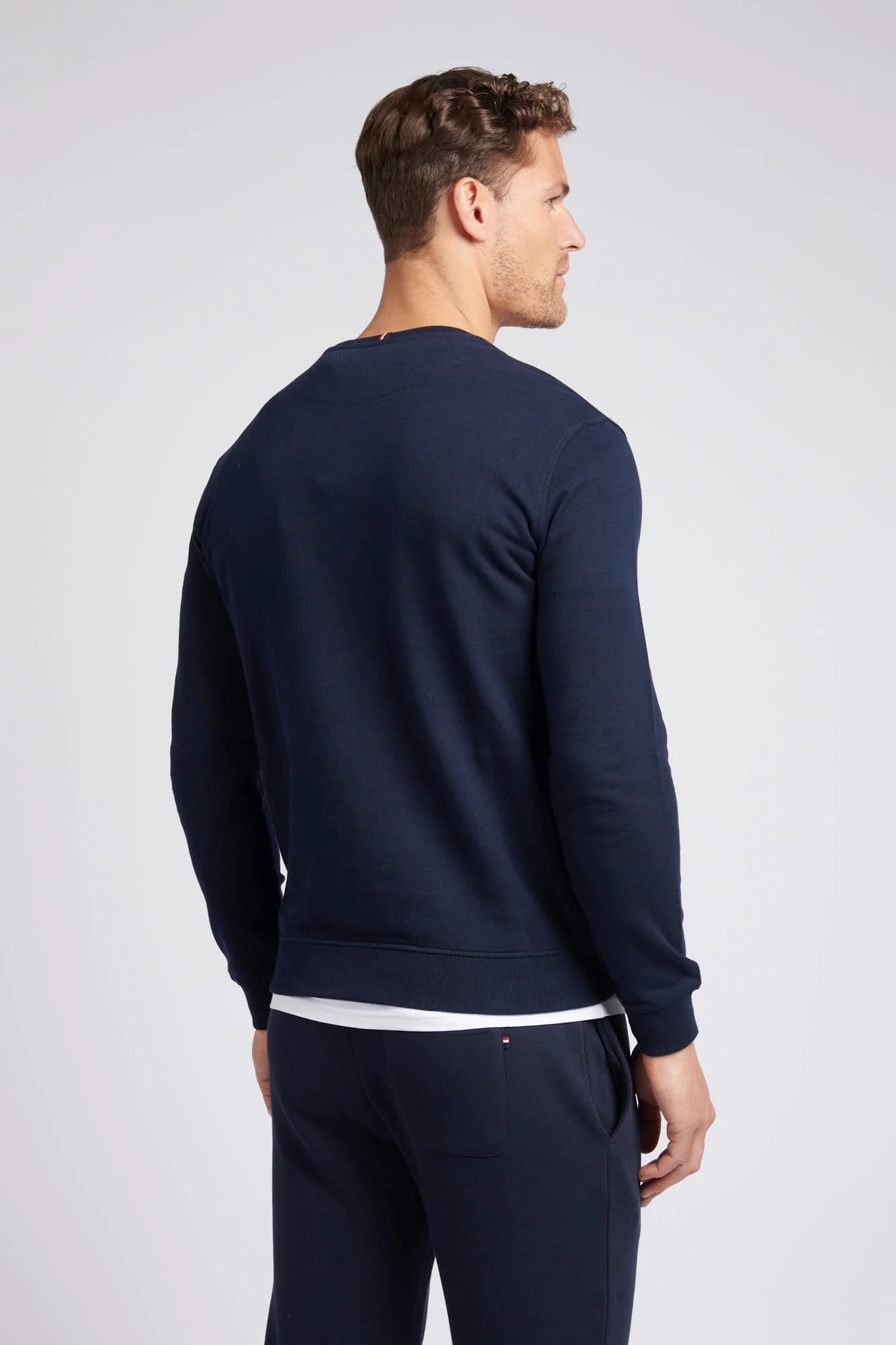 Mens Double Horsemen Sweatshirt in Dark Sapphire Navy / Haute Red DHM