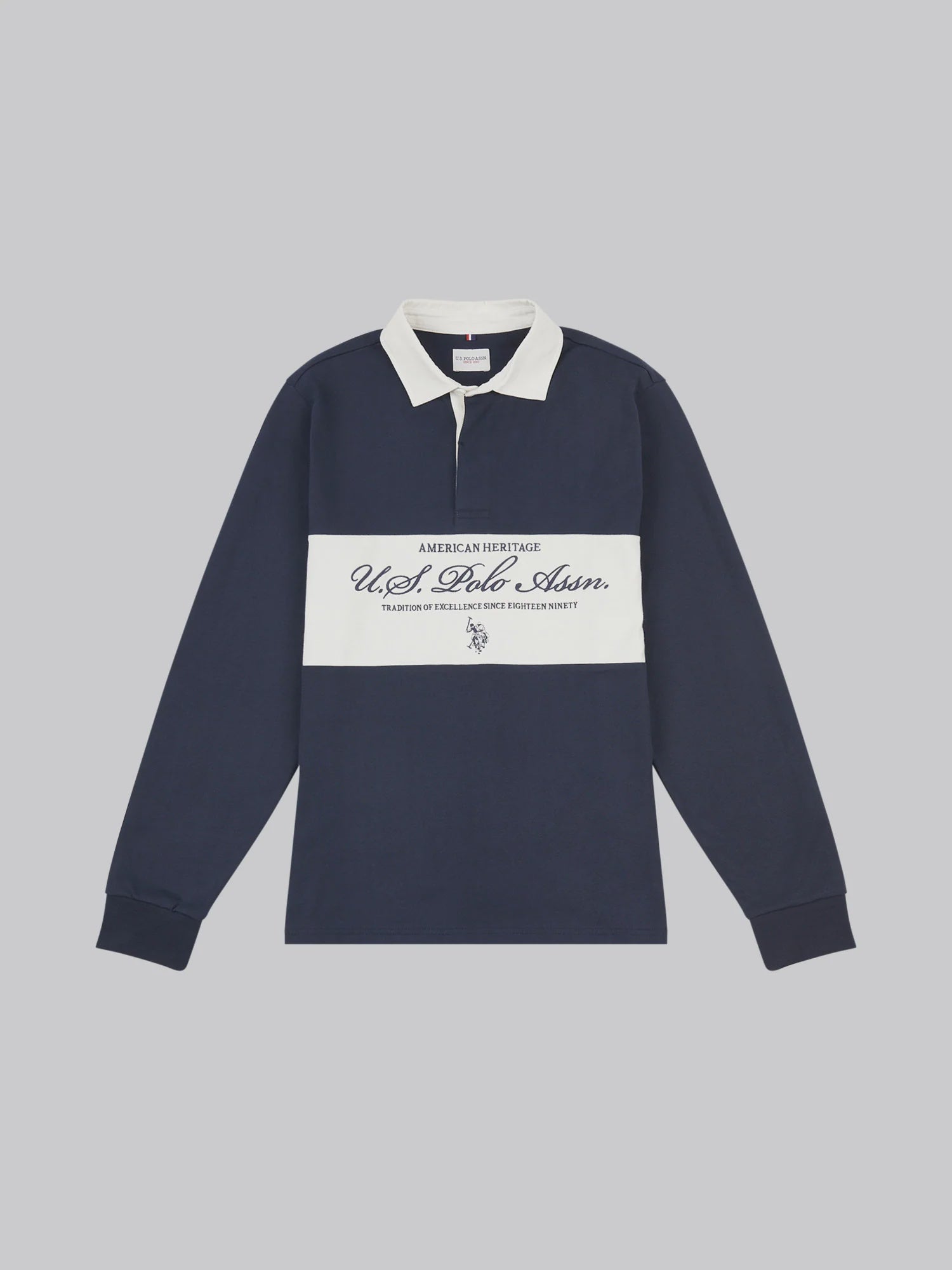 Mens Premium Embroidery Graphic Rugby Shirt in Dark Sapphire Navy