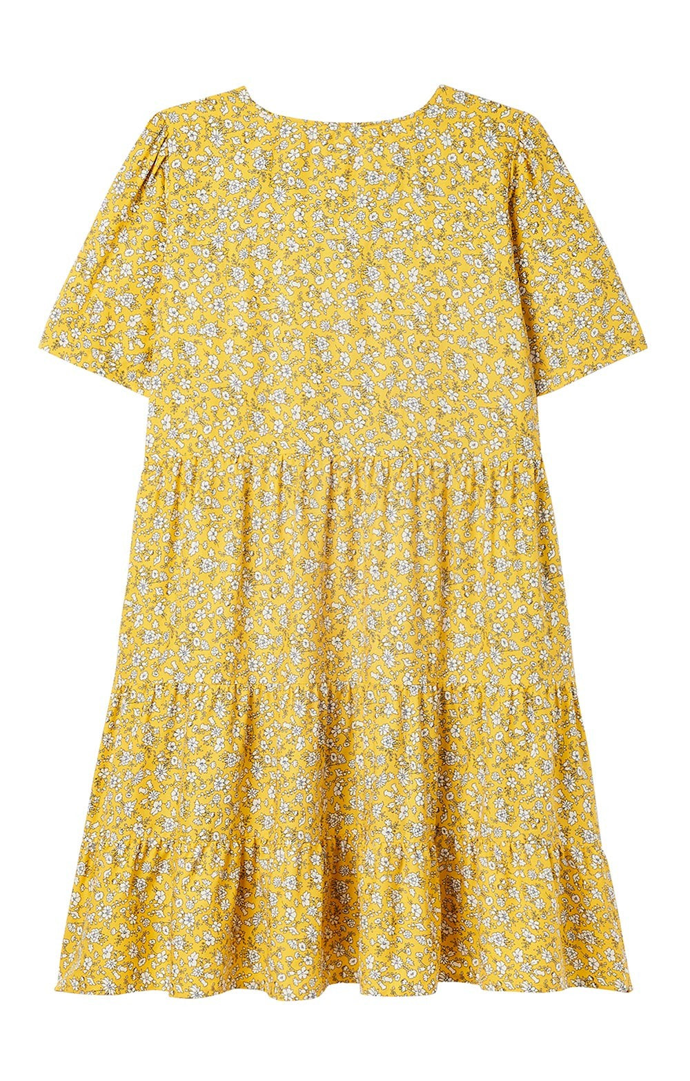 Mara Half Button V Neck Woven Dress - Yellow Ditsy