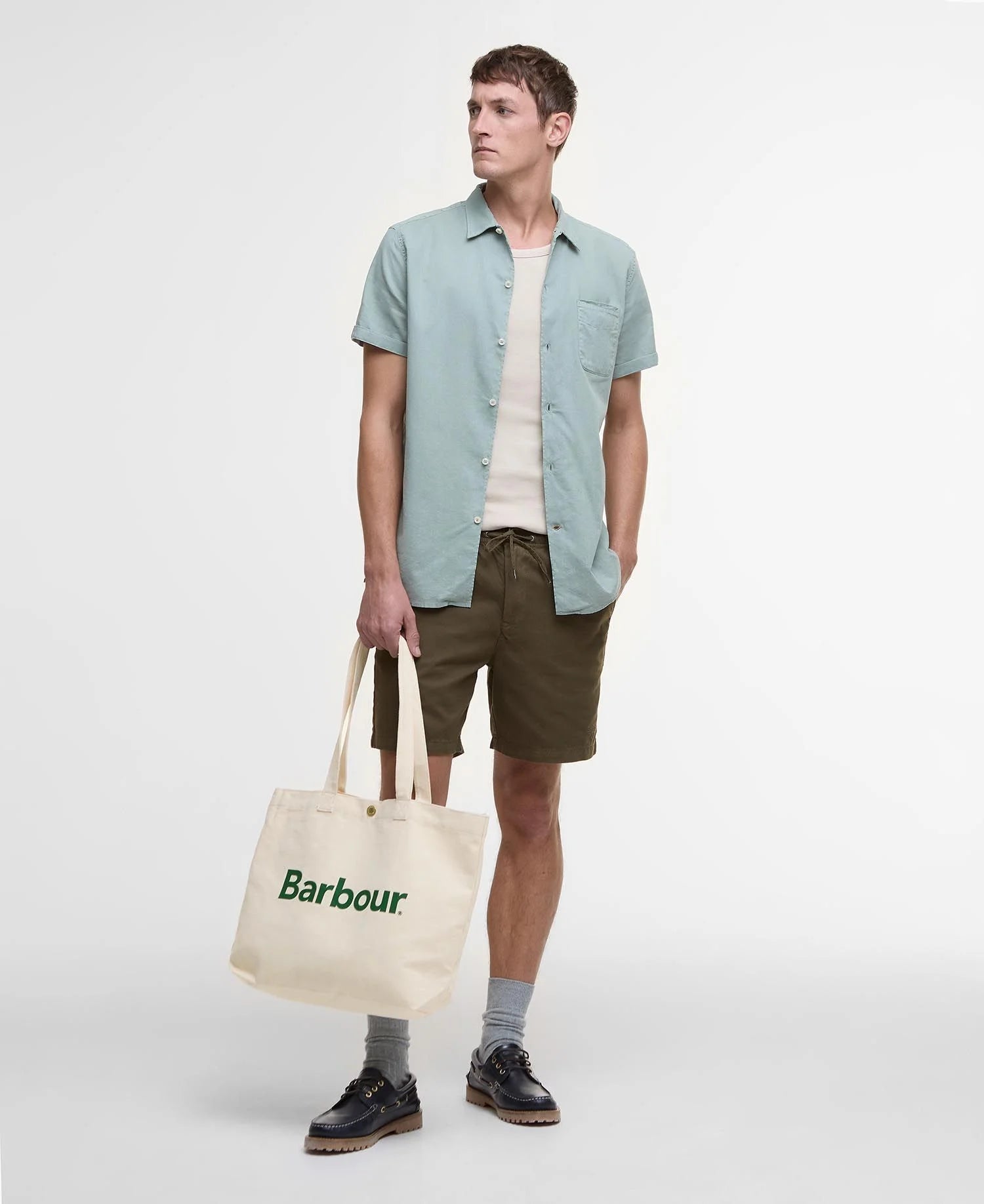 Barbour Logo Tote Bag - ecru/barbour green