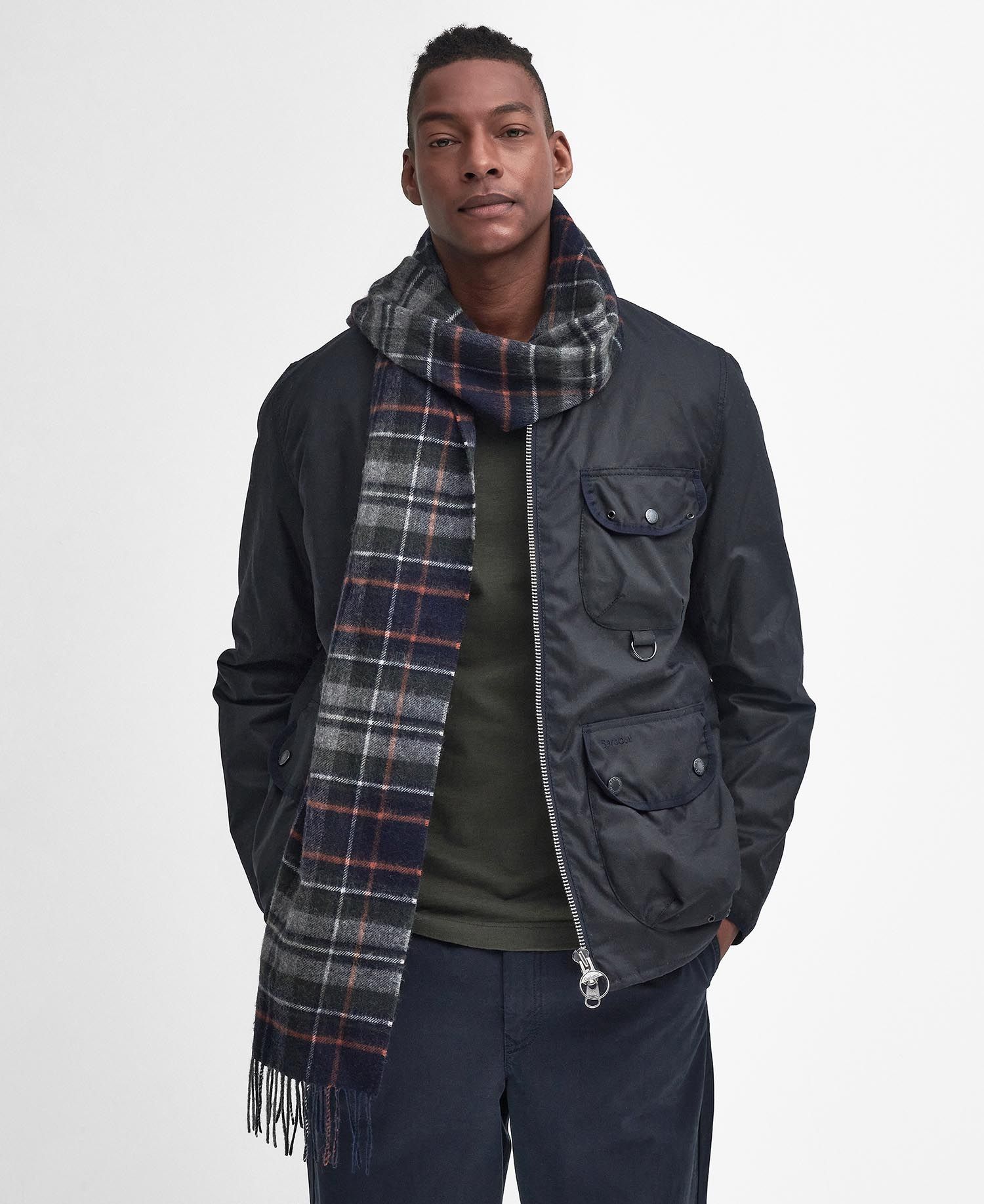 New Check Tartan Scarf - Navy/Dark Ginger