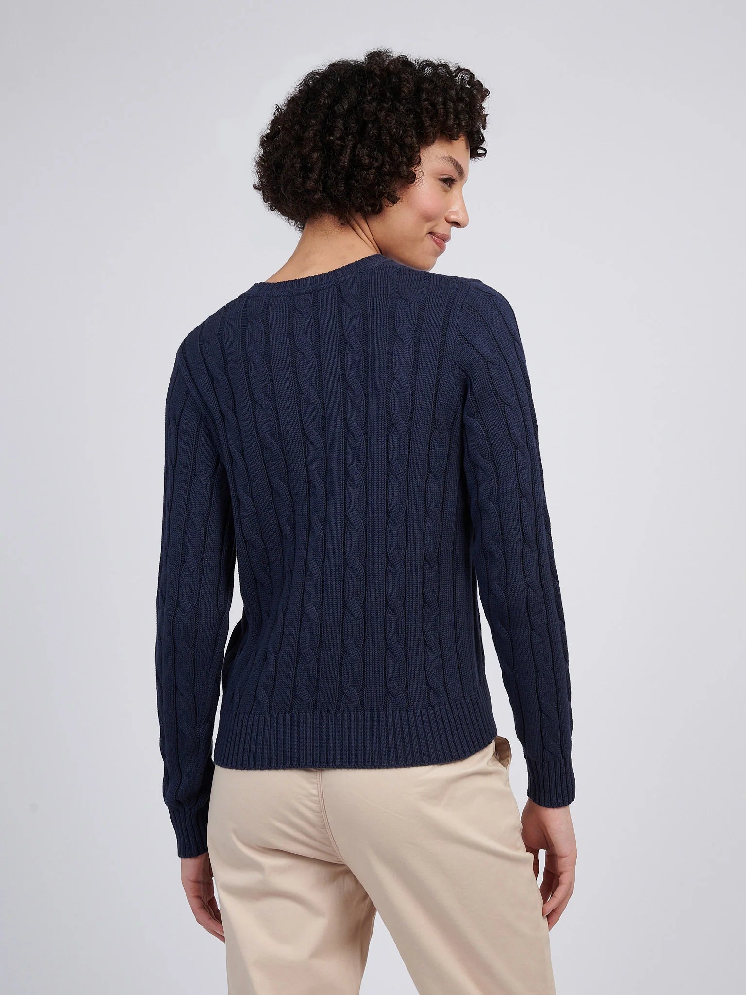 Womens Crew Neck Cable Jumper in Navy Iris