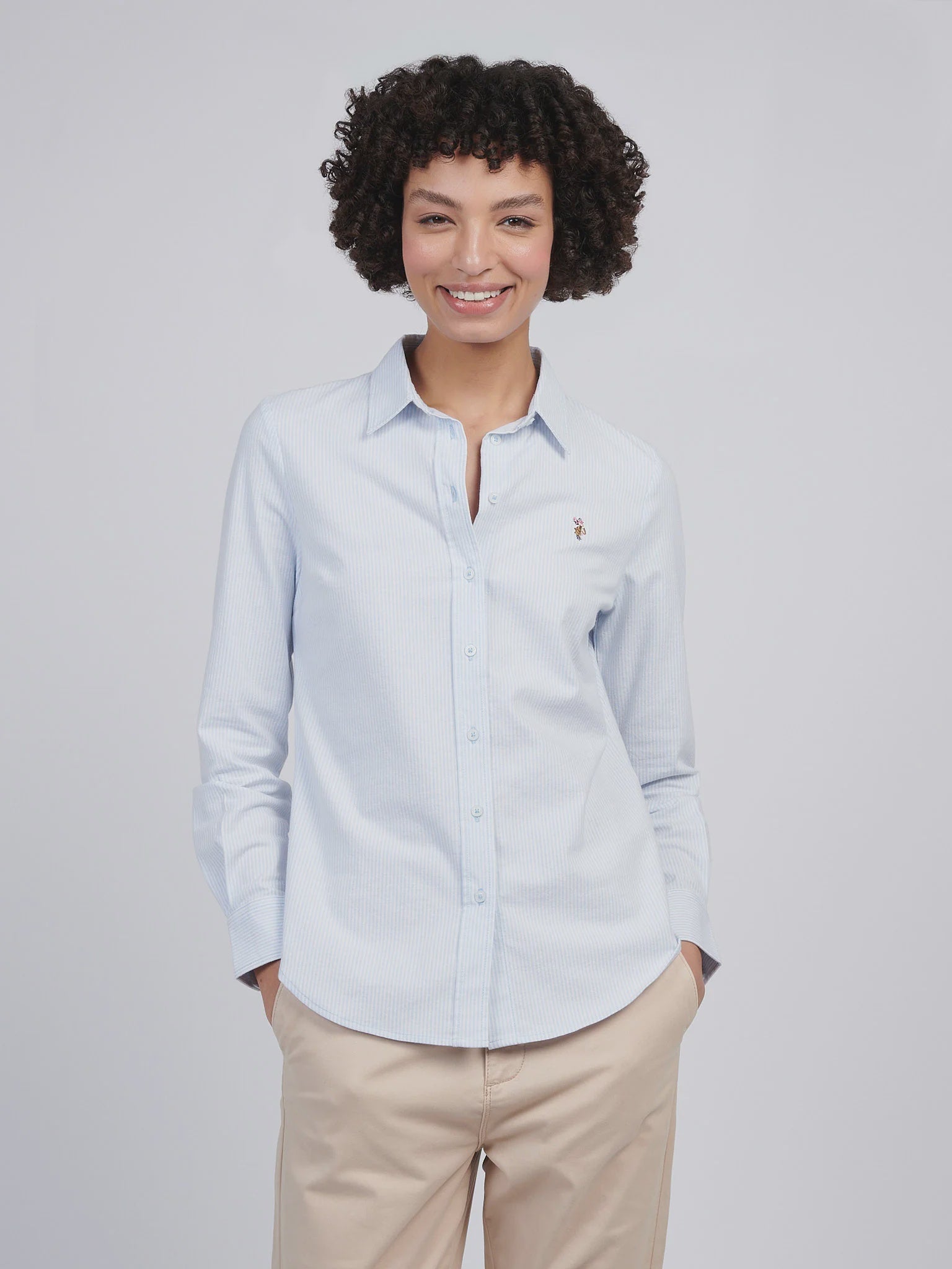 Womens Stripe Stretch Classic Fit Oxford Shirt in Windsurfer