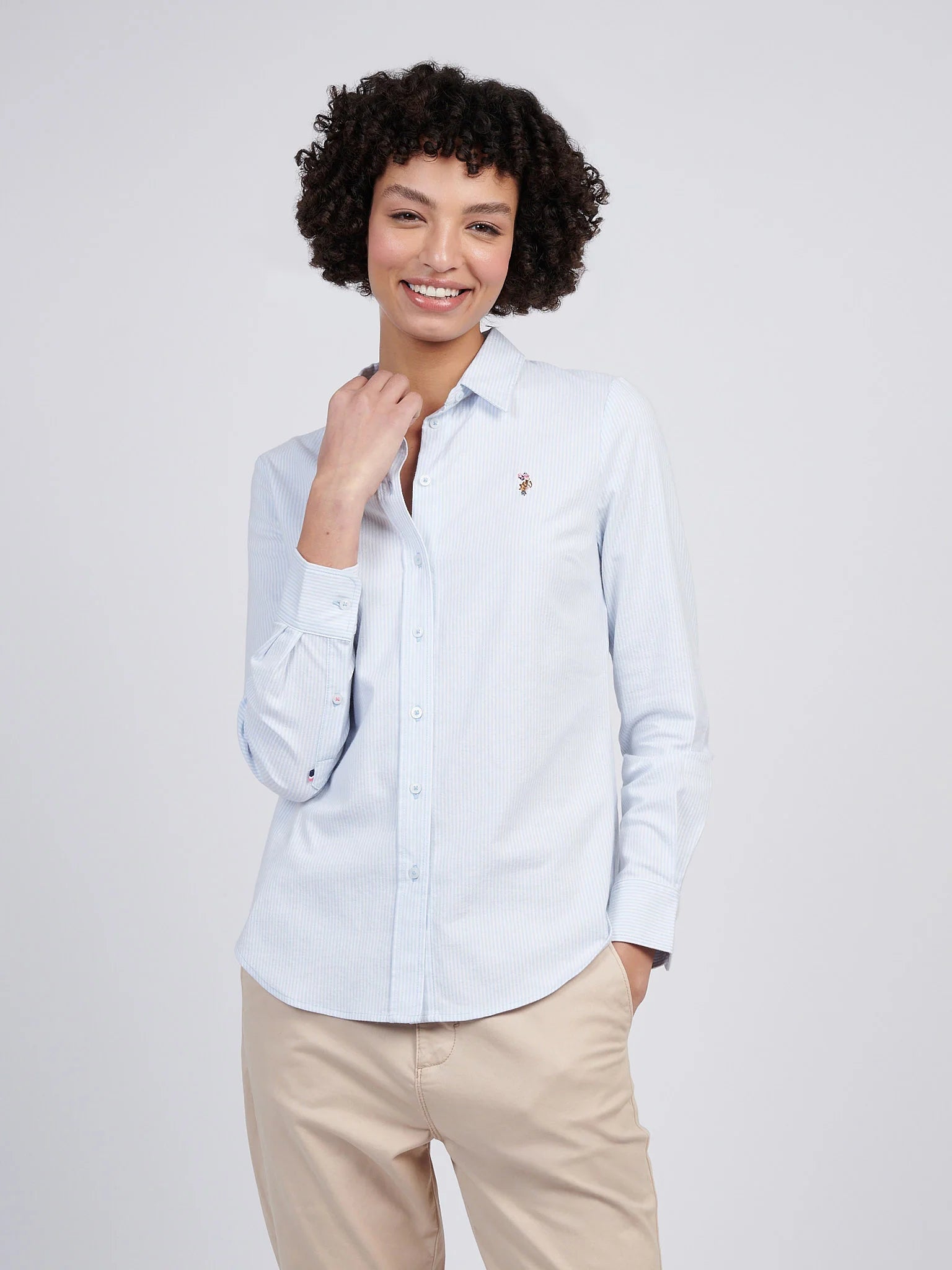 Womens Stripe Stretch Classic Fit Oxford Shirt in Windsurfer