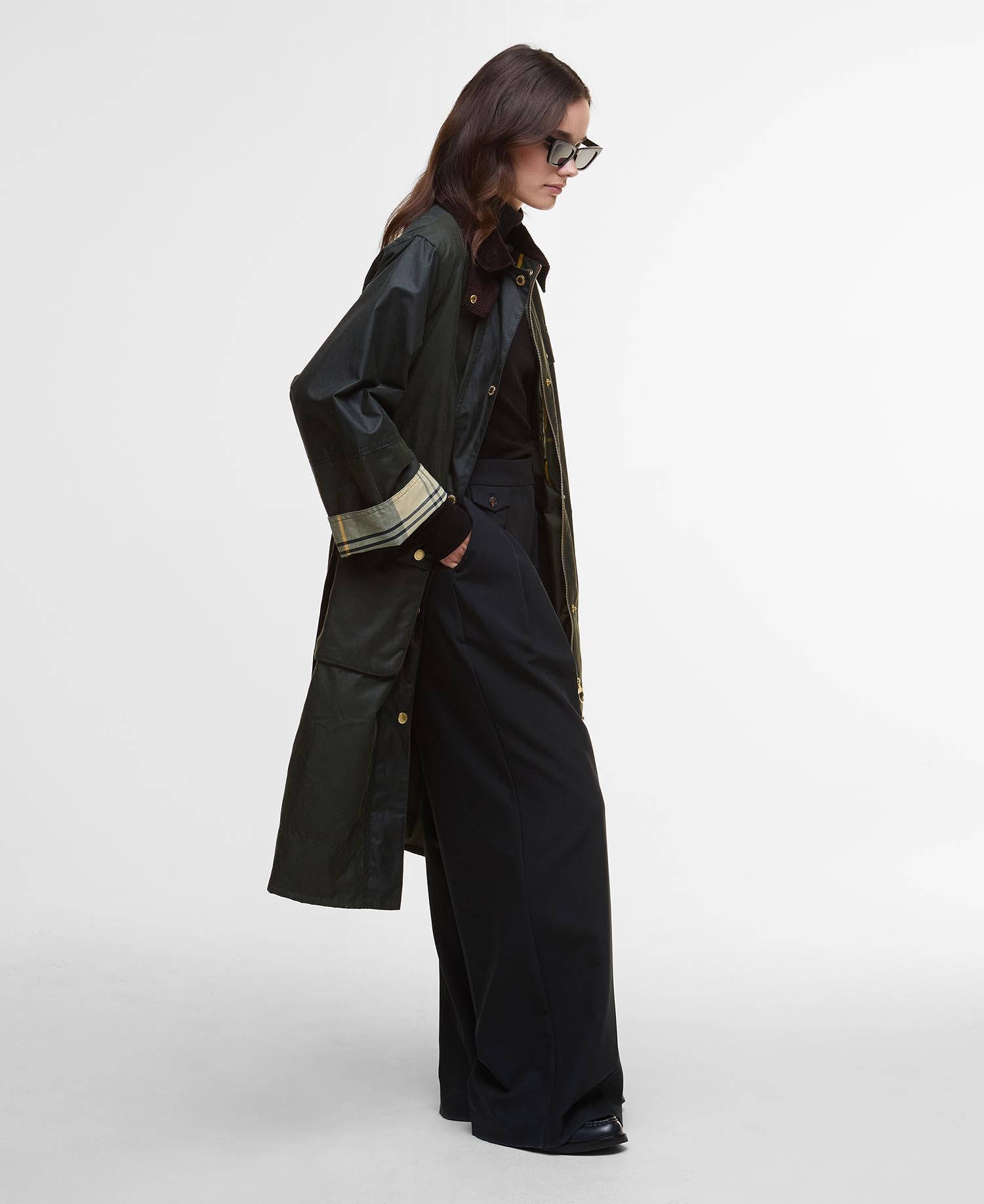 Milda Waxed Trench Coat - Fern/Sage/Ancient Tartan
