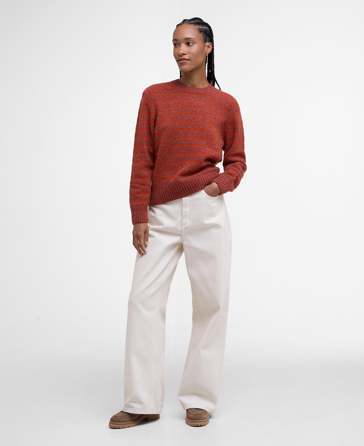 Claydon Striped Crew Neck Jumper - Burnt Orange stripe