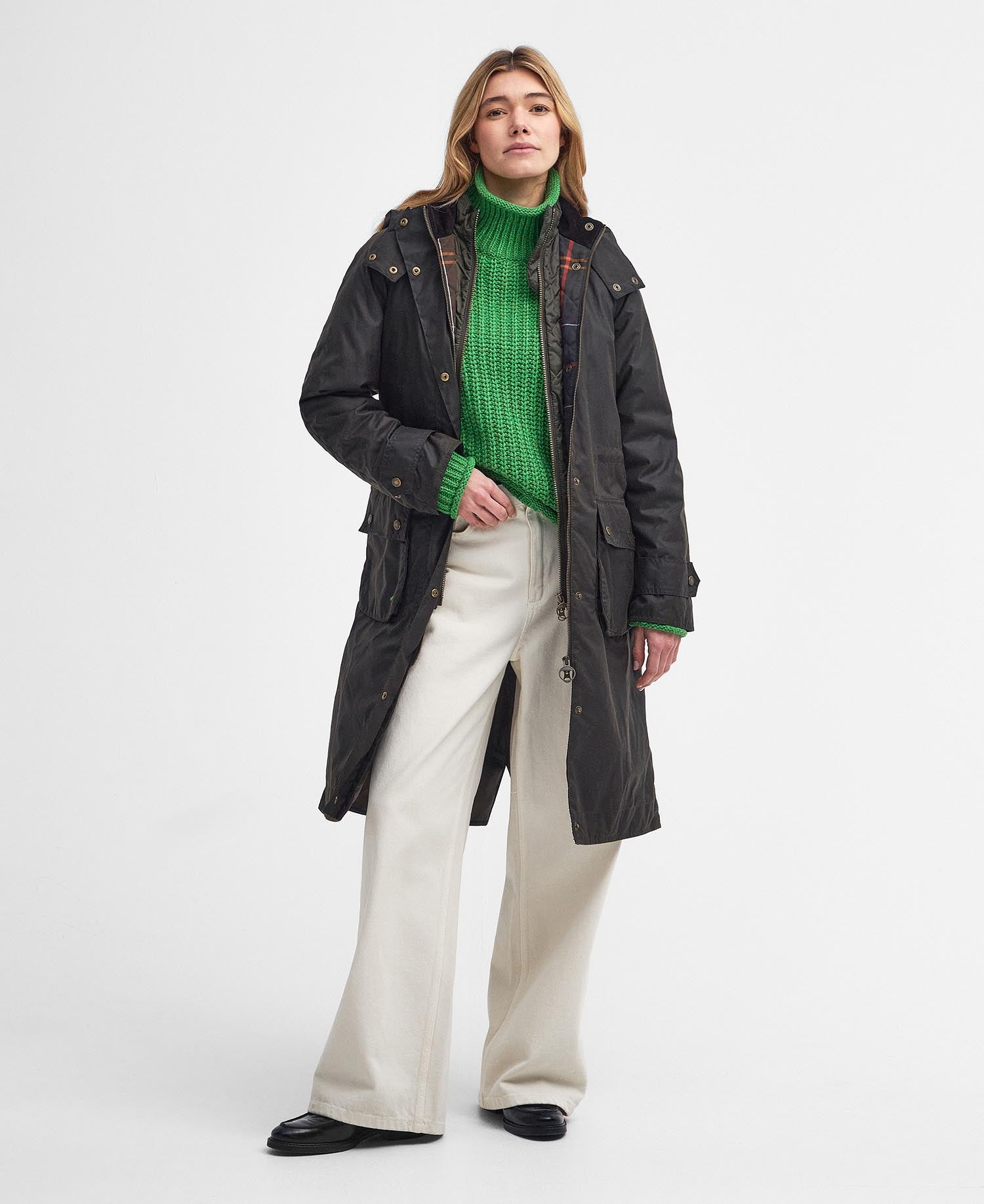 Long Cannich Waxed Jacket - Olive/Classic
