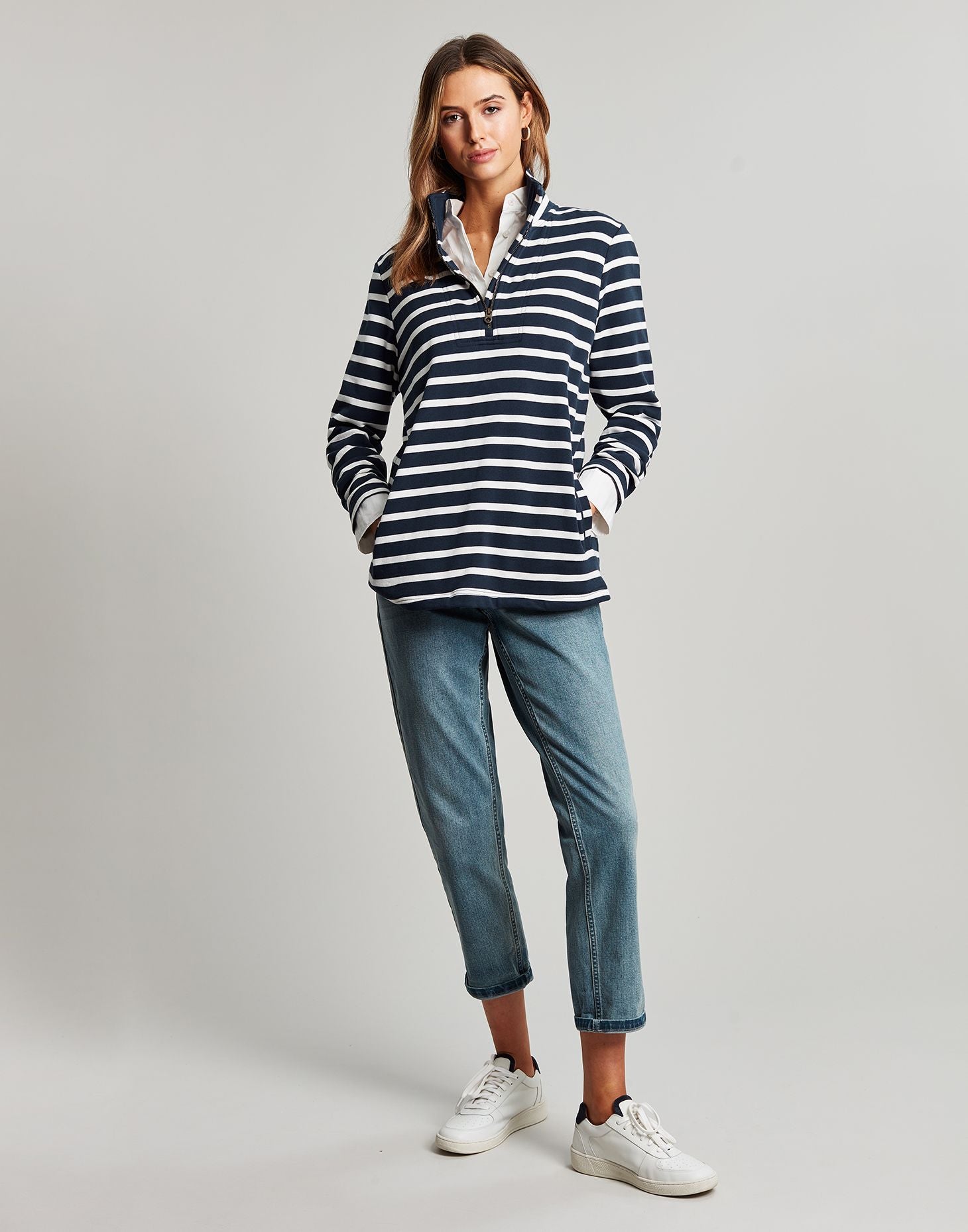 Women's Pip Stripe Sweatshirt - Navy Cream Stripe
