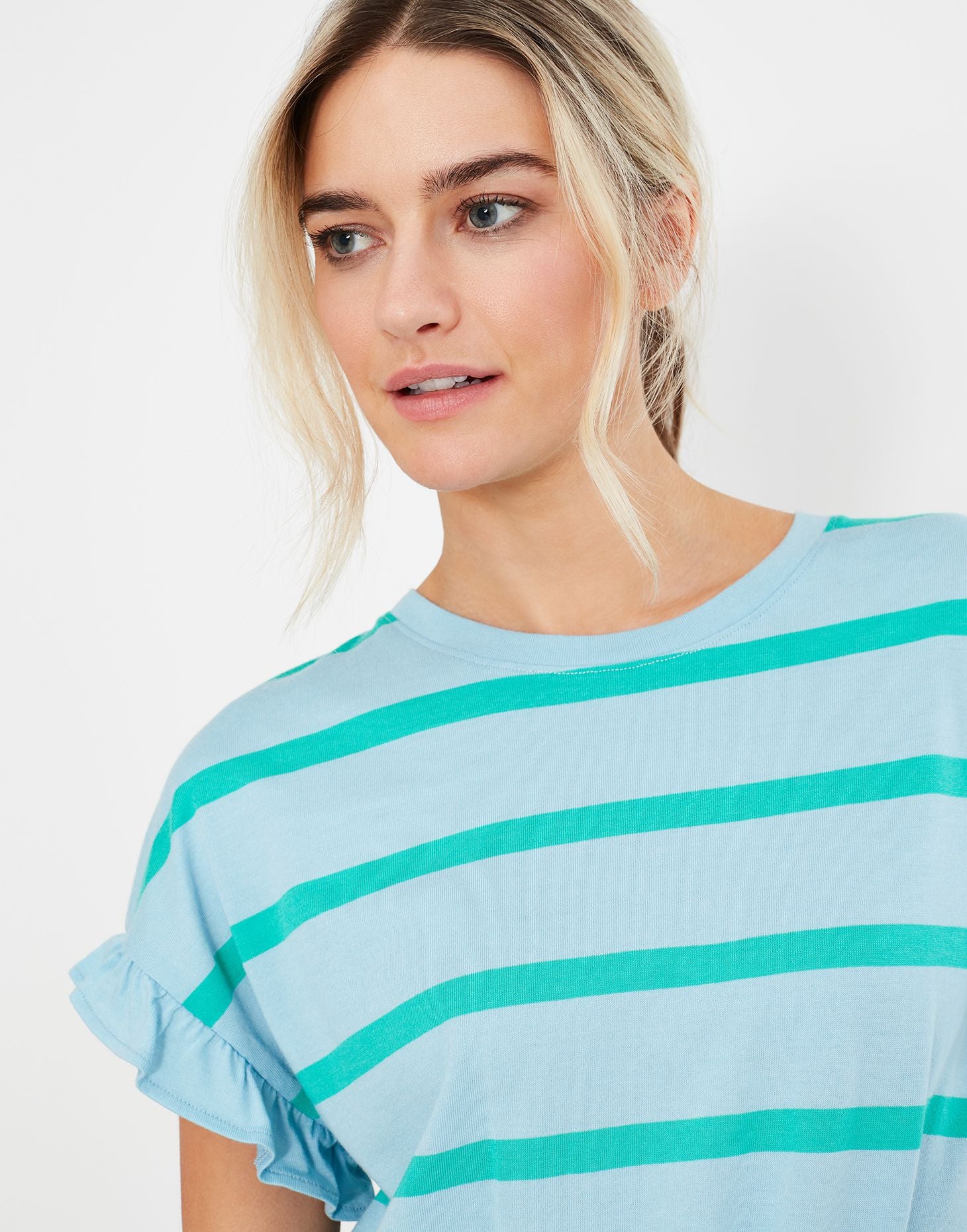 Dakota Frill Sleeve T-Shirt - Blue Green Stripe