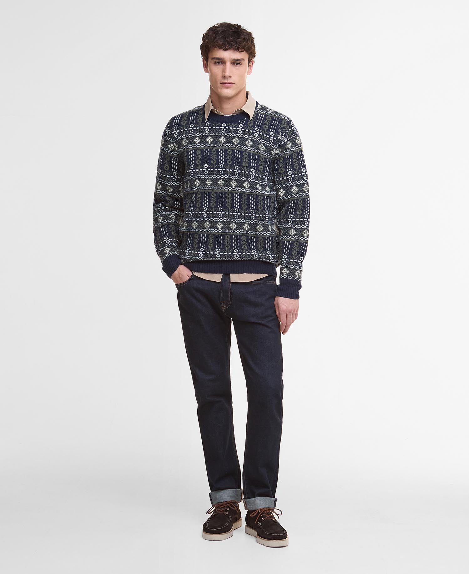Grangetown Fair Isle Crew Neck Jumper - Inky Blue
