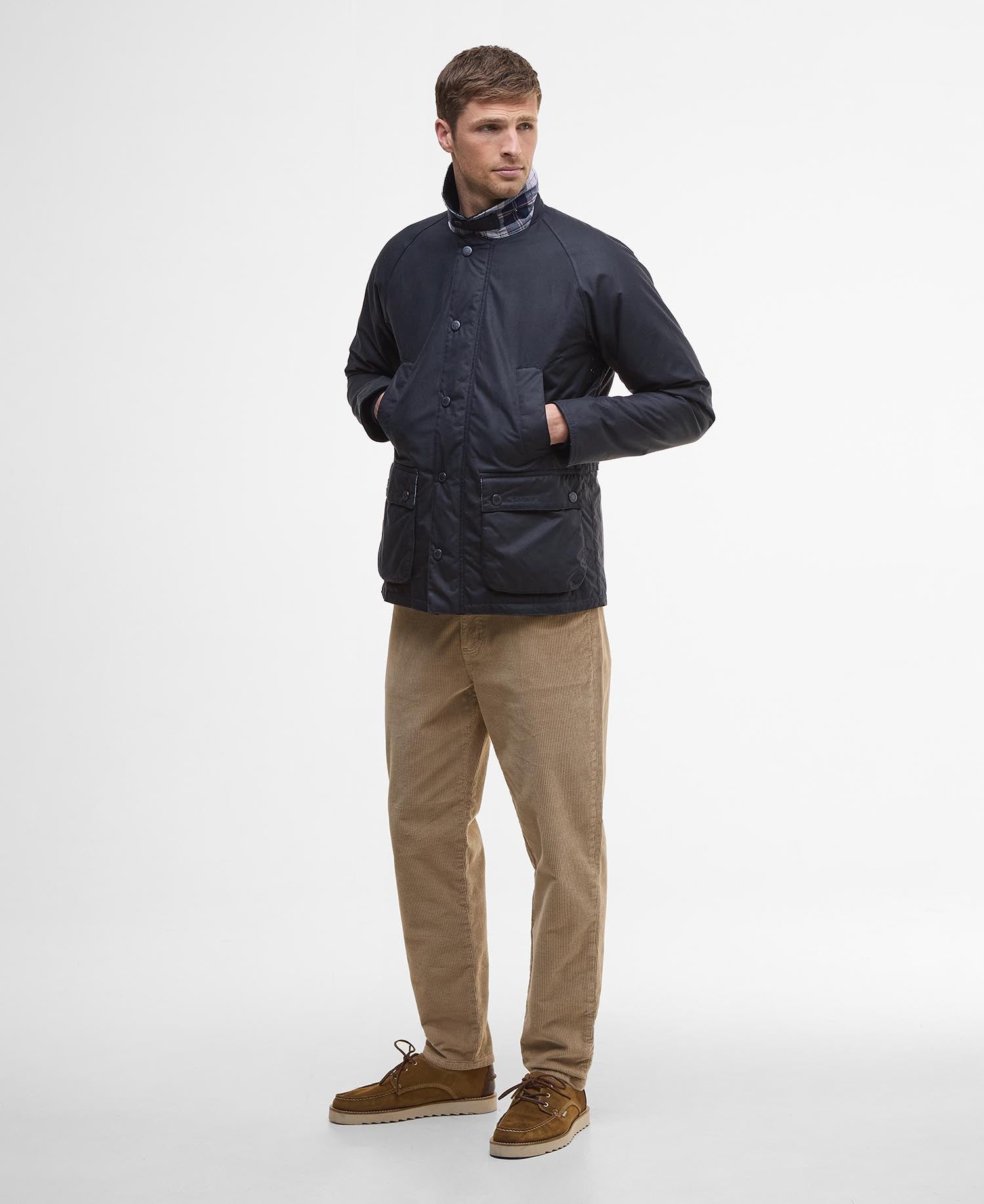 Ambleside Waxed Jacket - Navy/Tartan