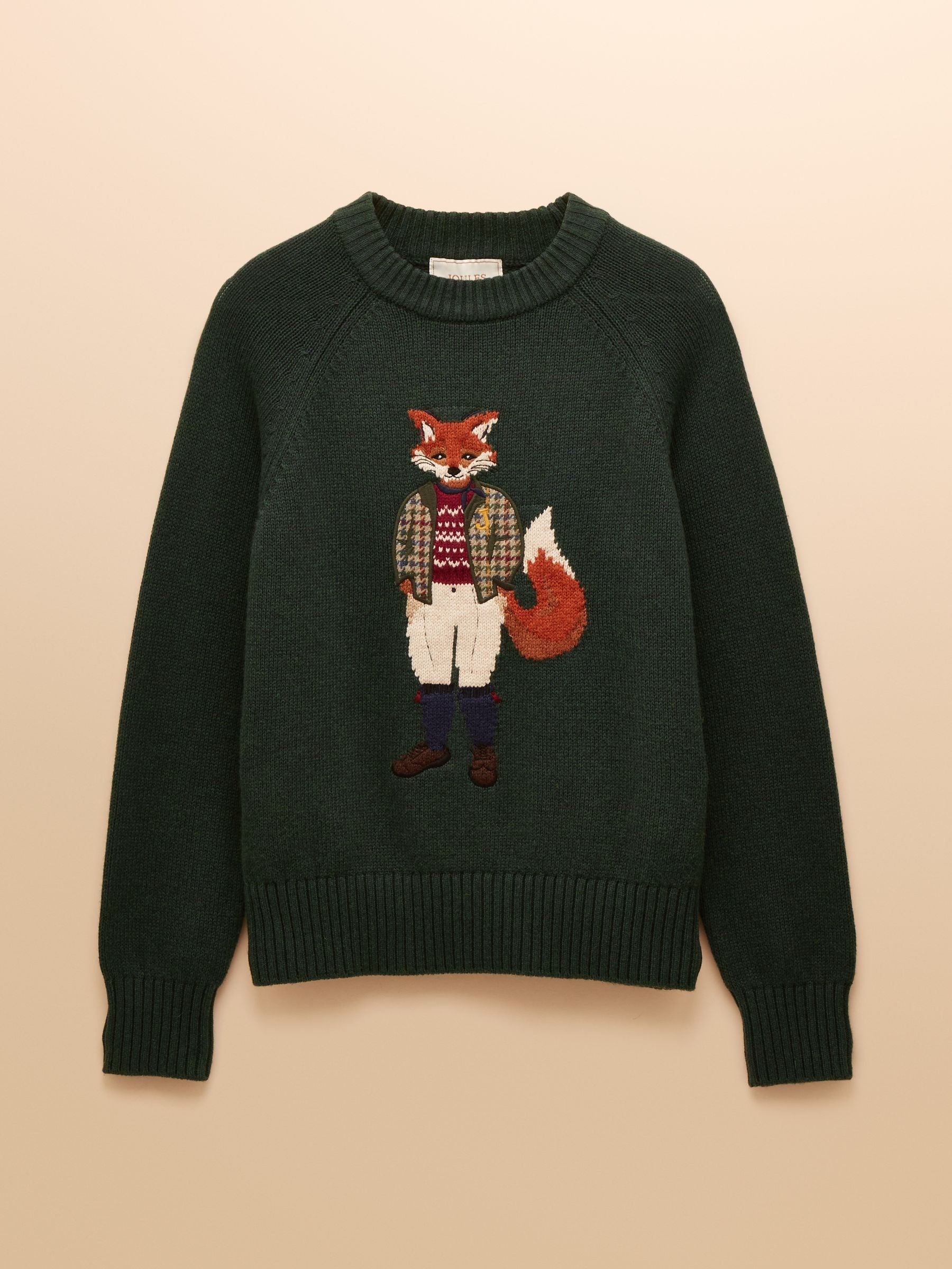 Jonty Green Intarsia Cotton-Rich Crew Neck Jumper