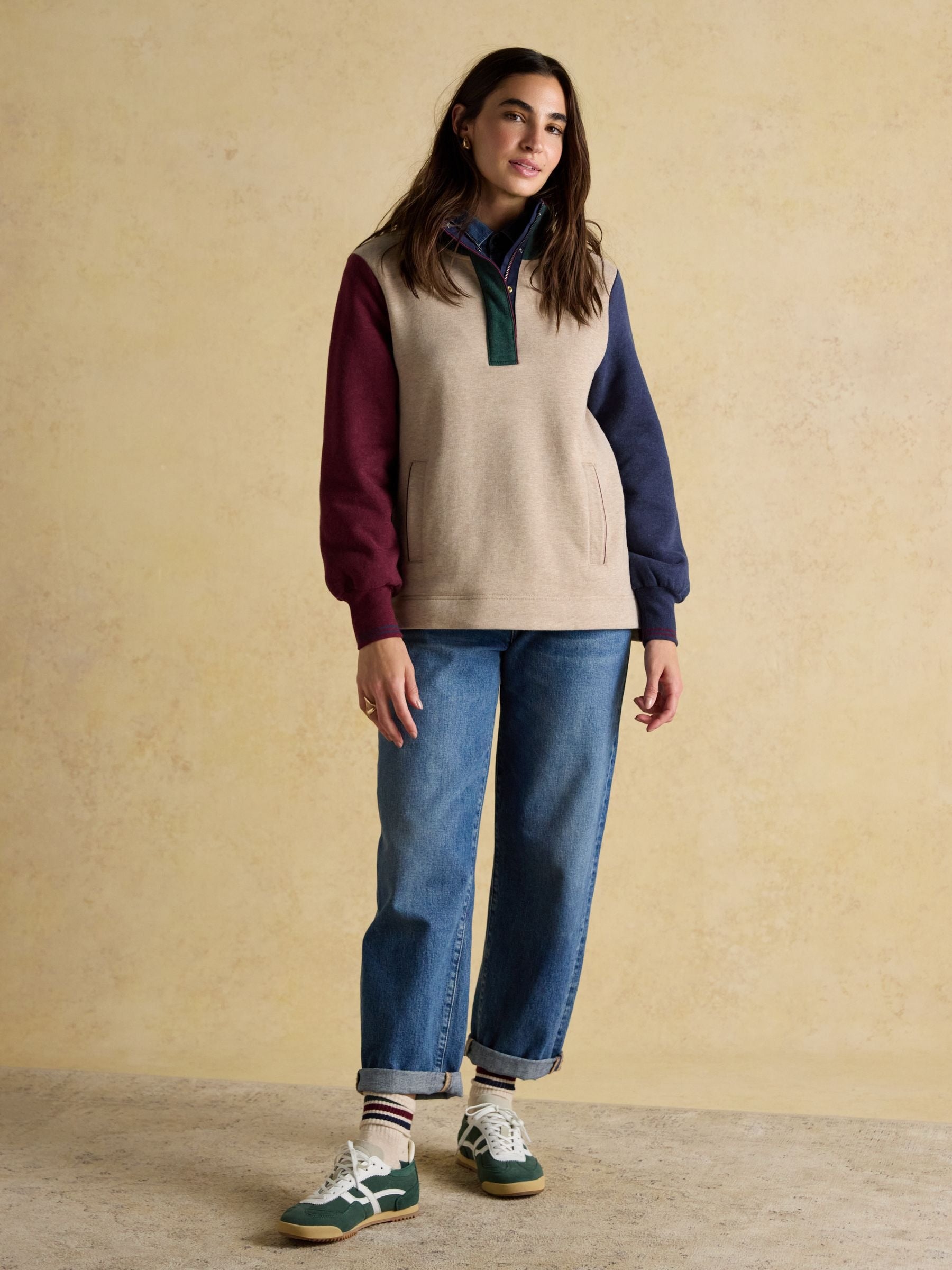 Burnham Hotchpotch Premium Brushed Cotton Funnel Neck Quarter Zip Sweatshirt