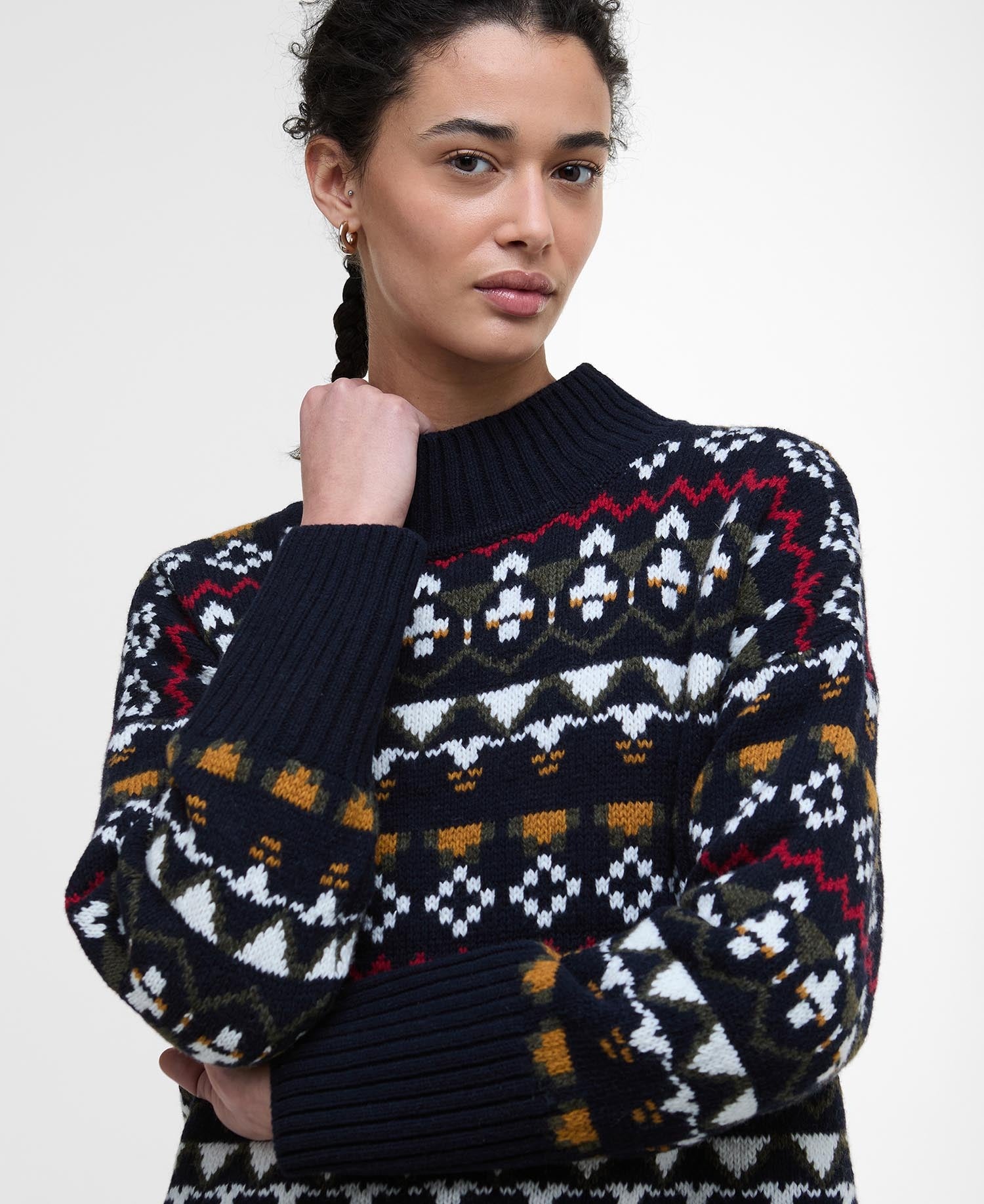 Larisa Fair Isle High-Neck Jumper - Navy
