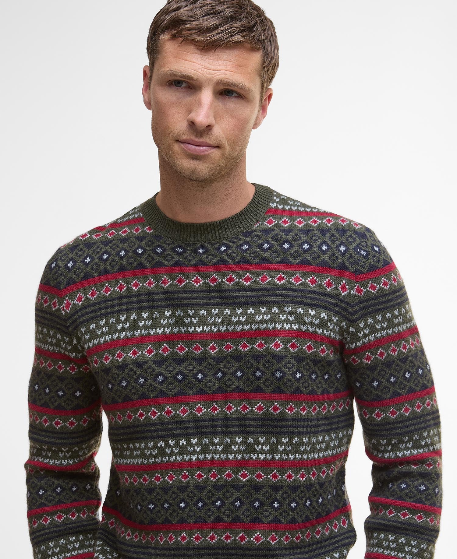 Easdale Fair Isle Crew Neck Jumper - Olive
