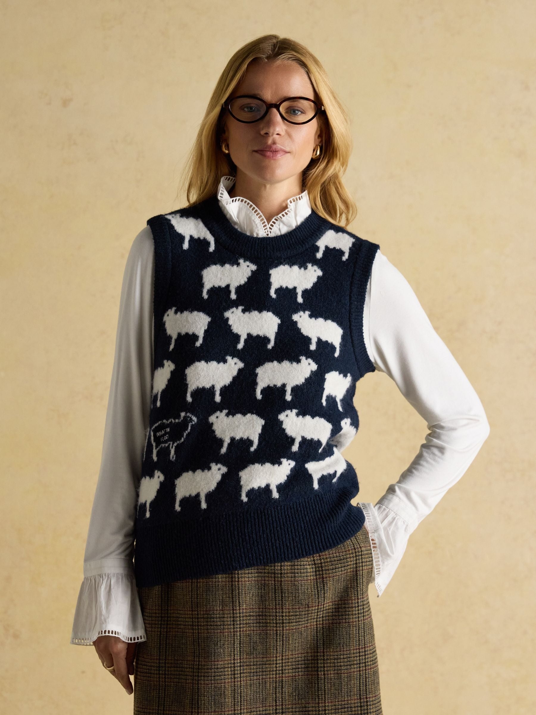 What The Flock Navy Intarsia Knitted Vest