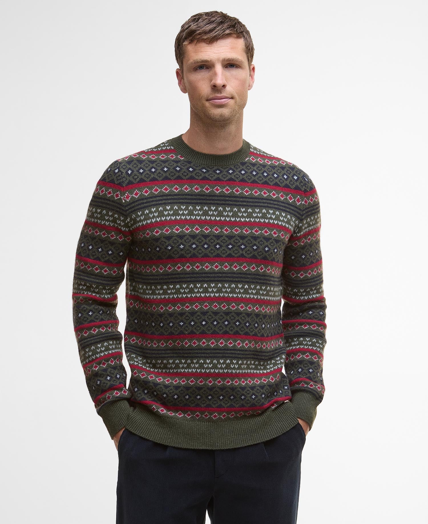 Easdale Fair Isle Crew Neck Jumper - Olive