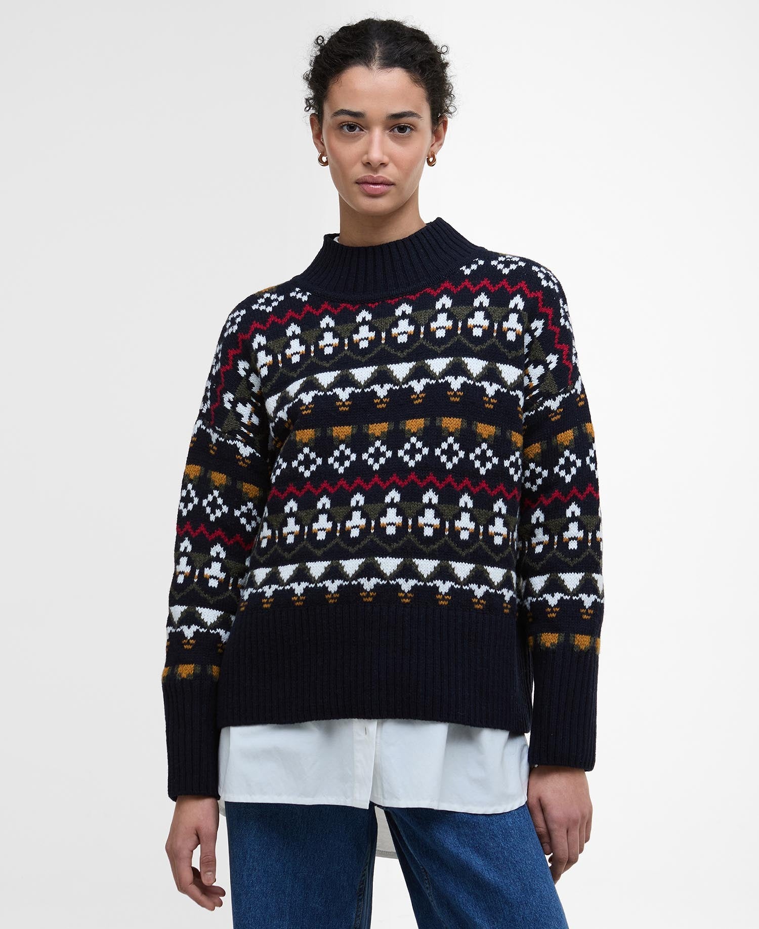 Larisa Fair Isle High-Neck Jumper - Navy