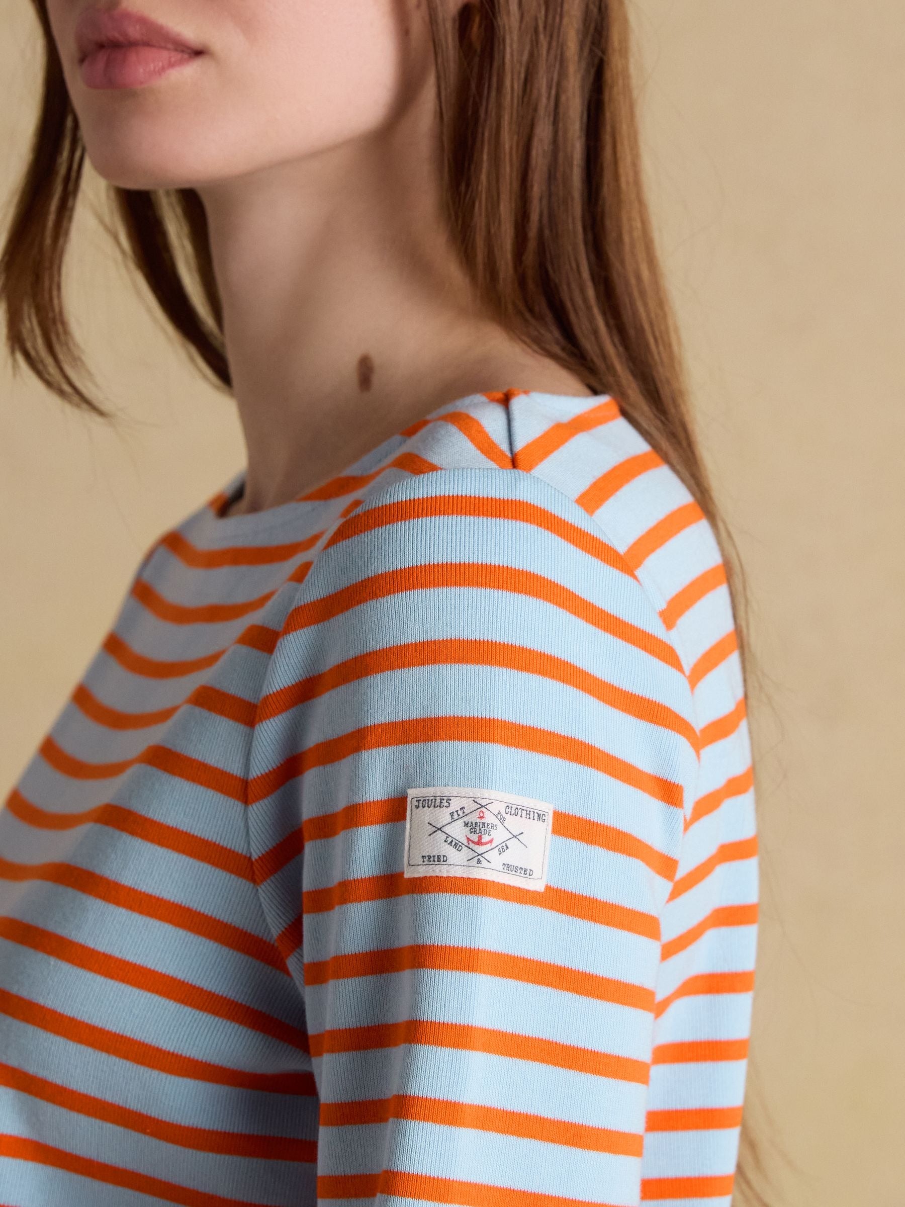 Harbour Blue & Orange Long Sleeve Striped Boat Neck Long Sleeve Breton Top