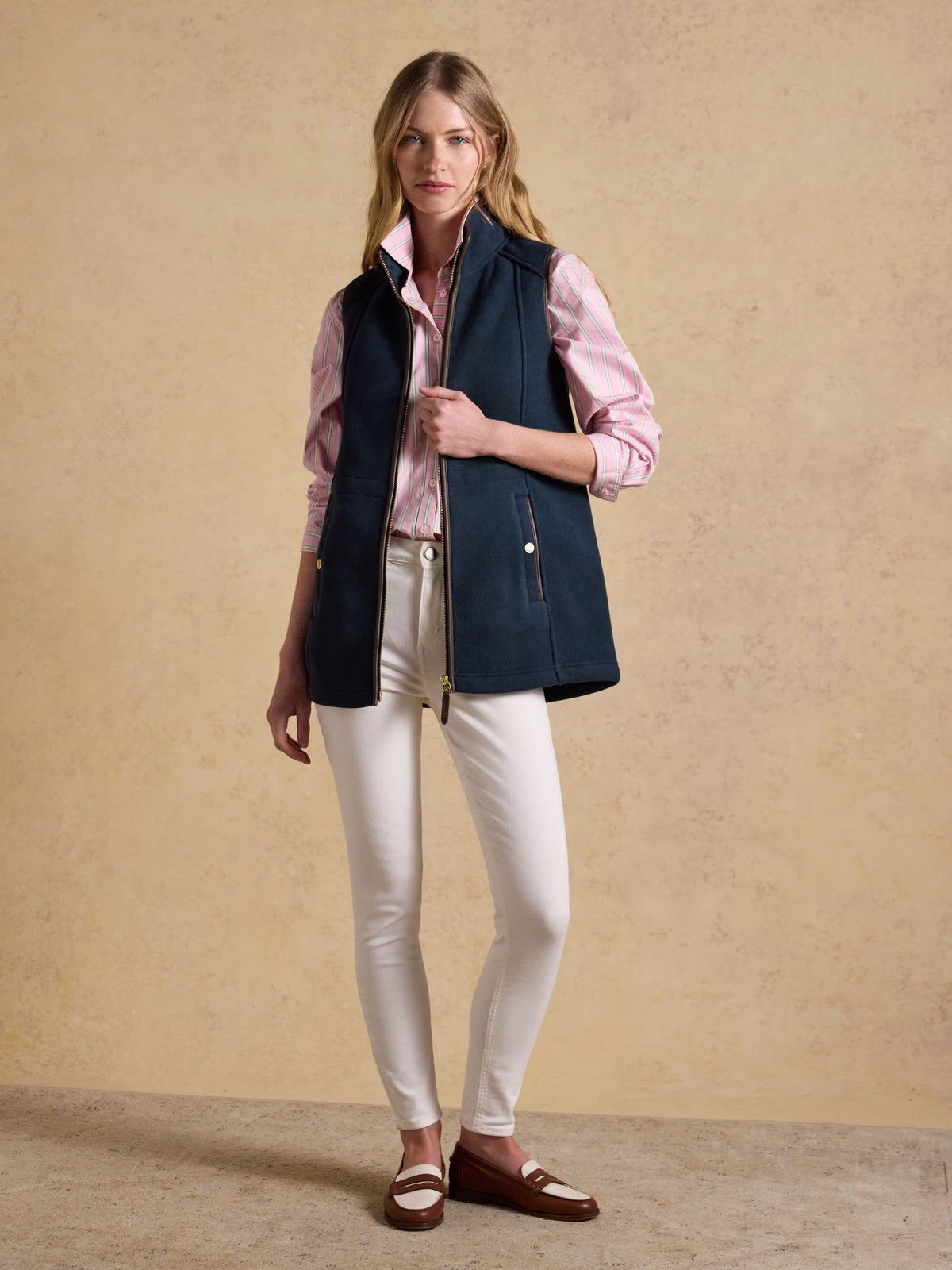 Heritage Navy Blue Longline Polar Fleece Gilet