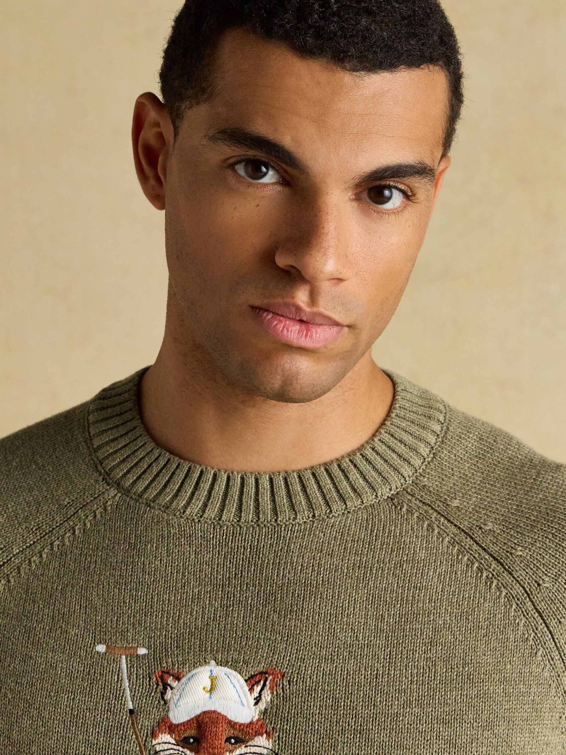 Jonty Fox Khaki Green Crew Neck Knitted Jumper