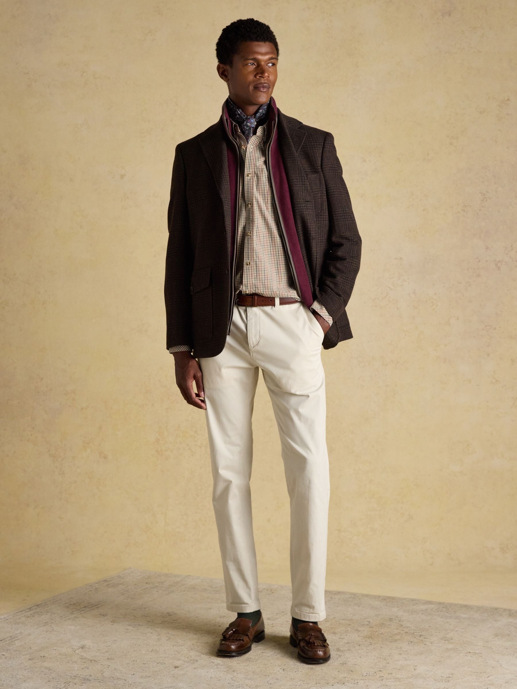 Cotton Poplin Brown Long Sleeve Gingham Shirt