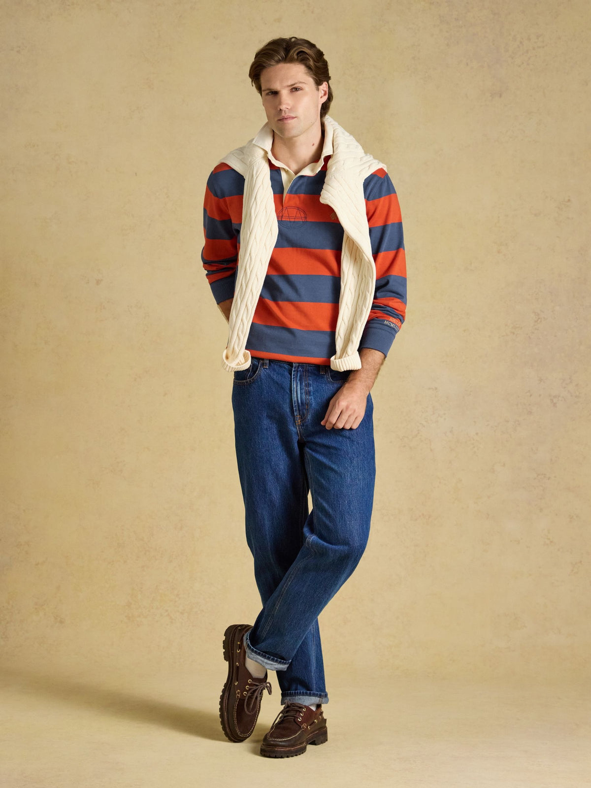 Rugby Club Blue & Orange Long Sleeve Striped Rugby Shirt