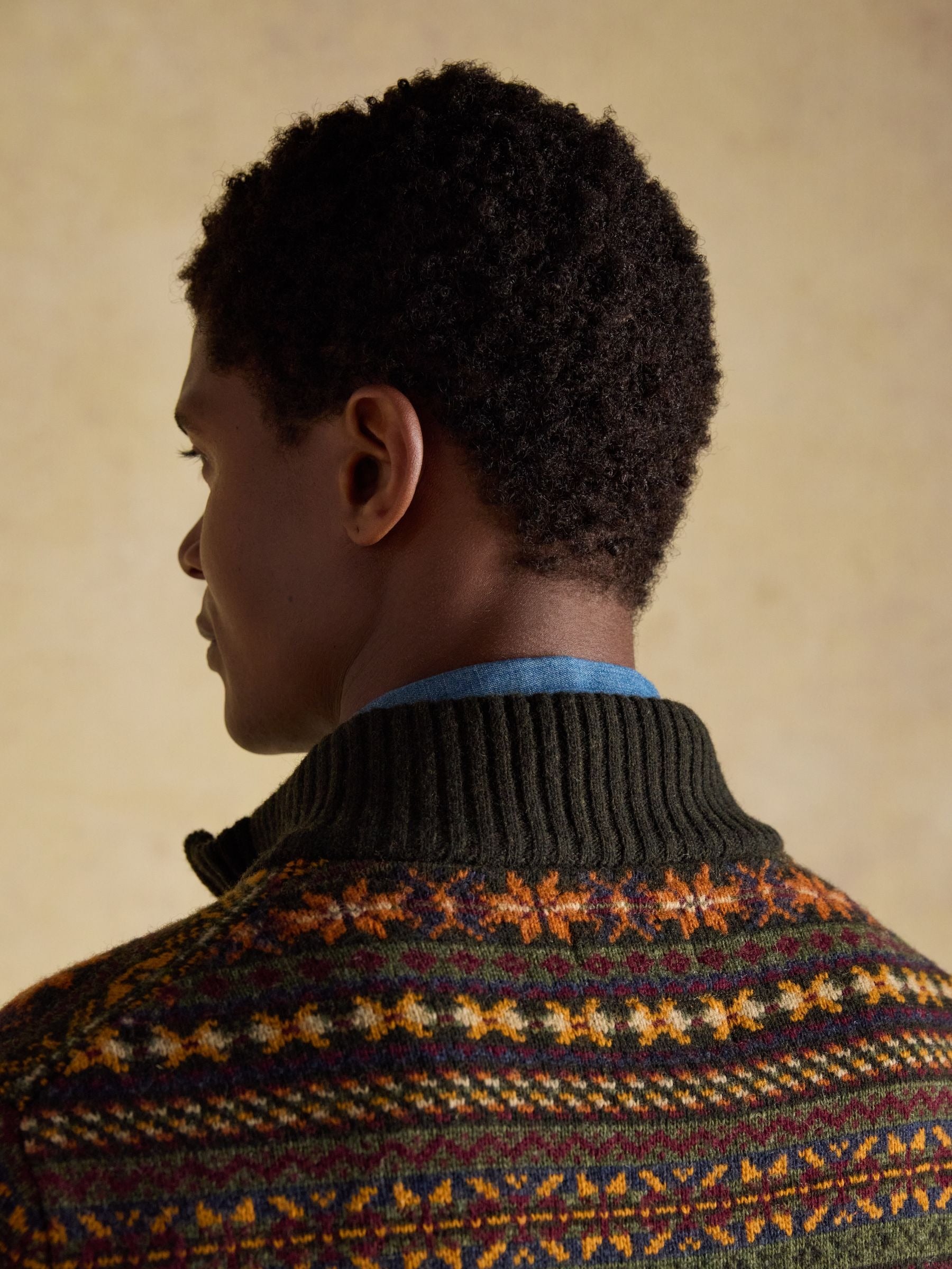 Milligan Wool-Rich Green Quarter Zip Fair Isle Jumper
