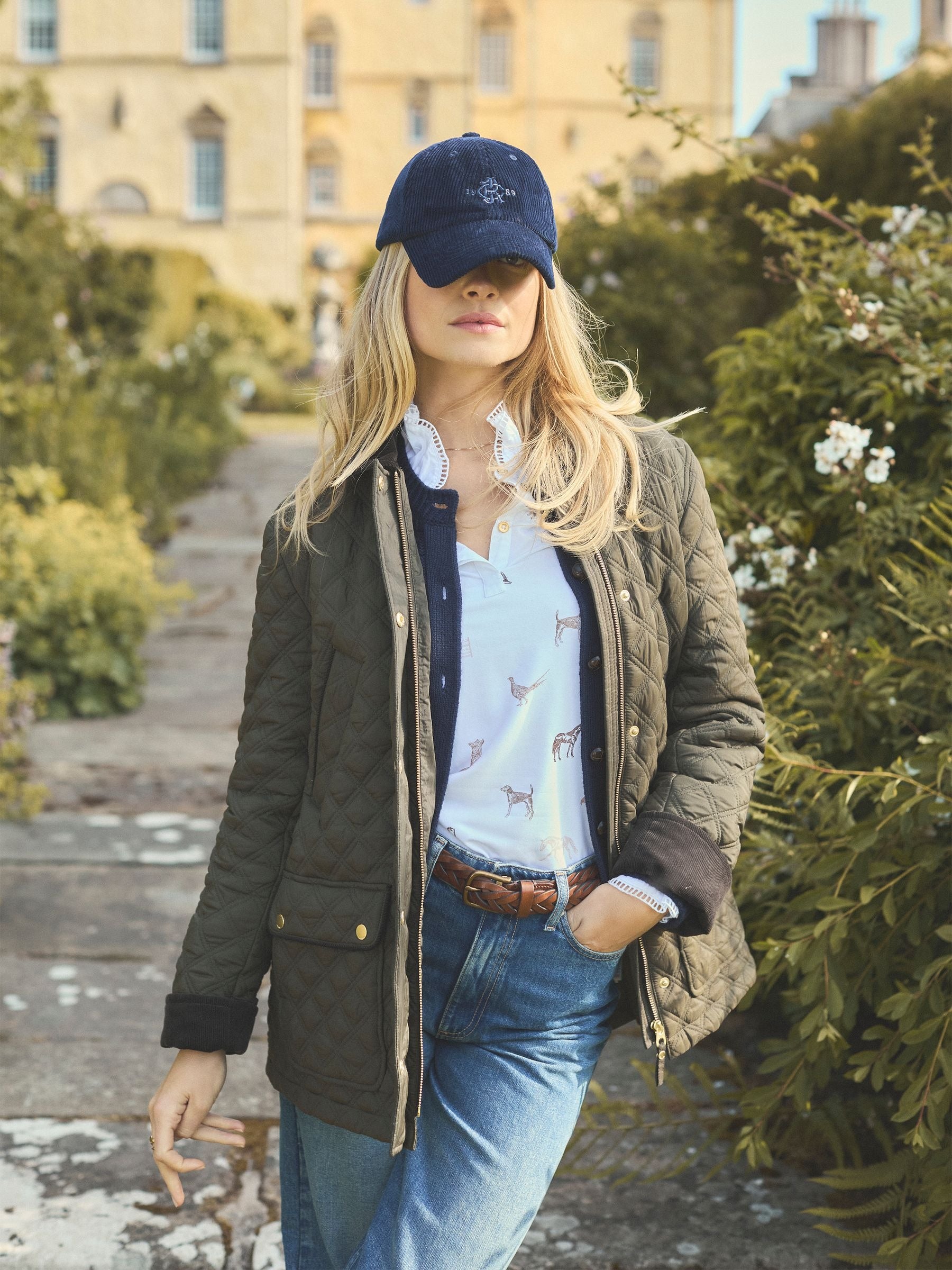 Beatrix Khaki Green Showerproof Diamond Quilted Coat