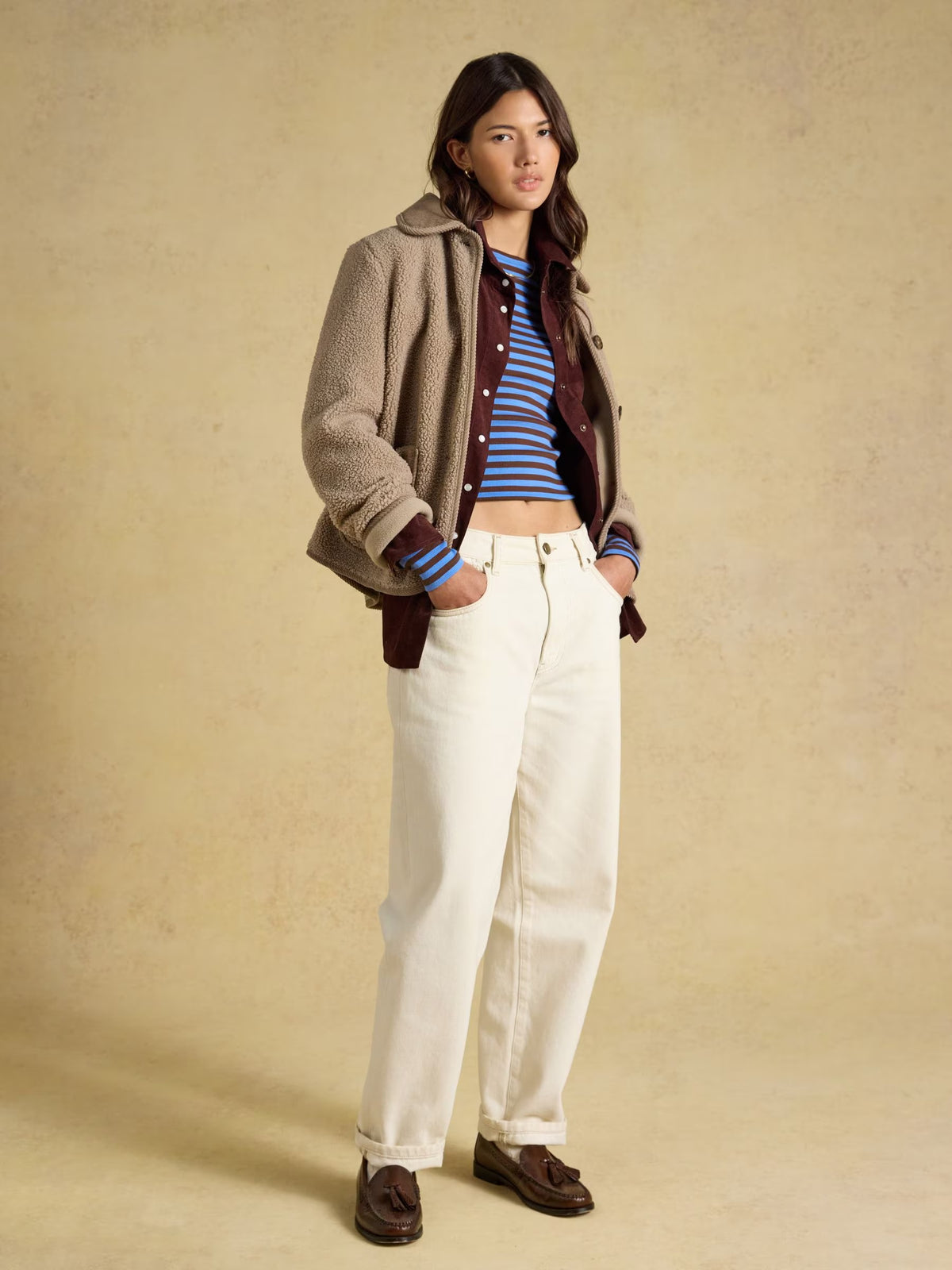 Sophie Blue & Brown Striped Long Sleeve Ribbed Fitted T-Shirt