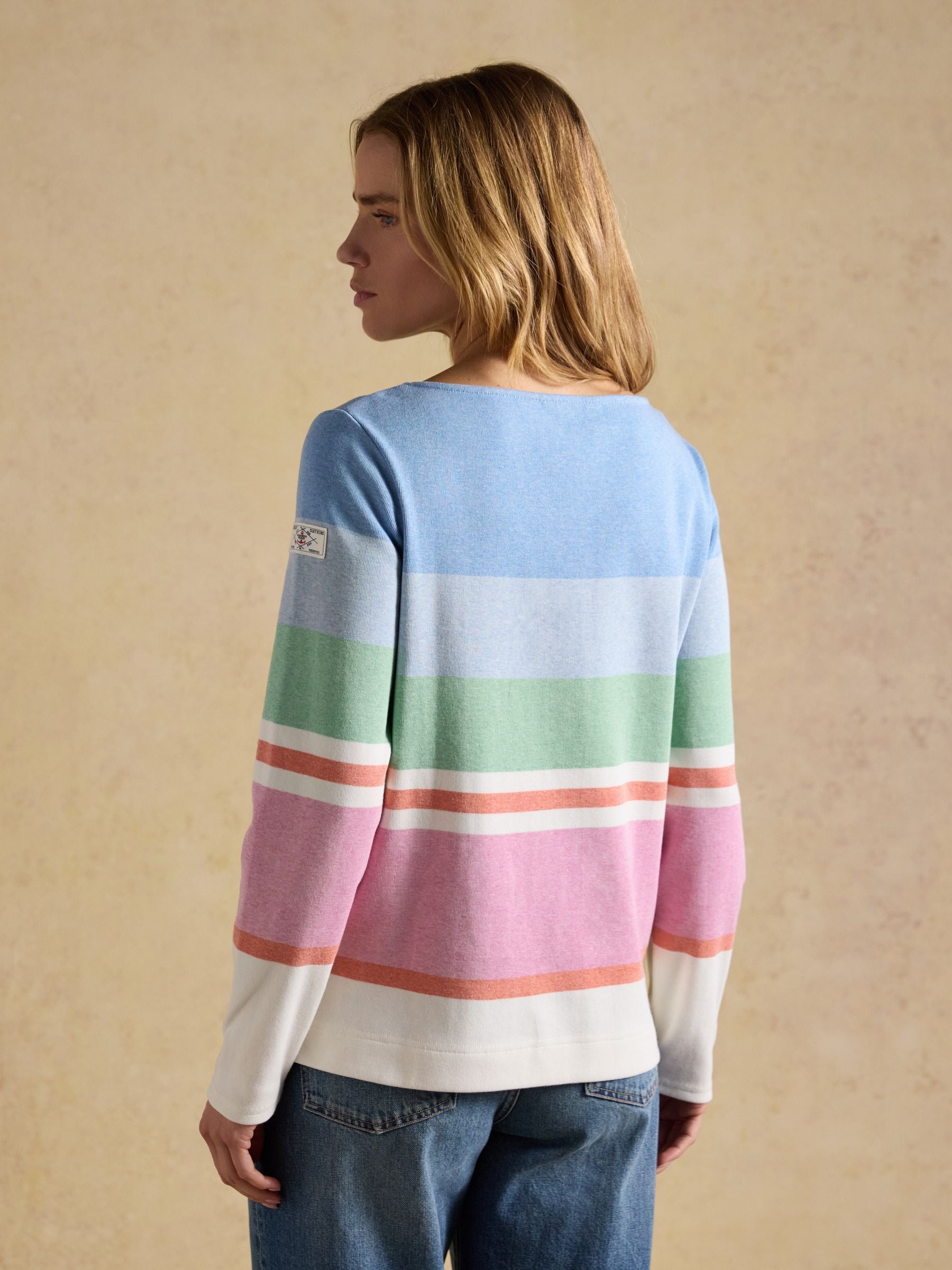 Harbour Multi Stripe Boat Neck 100% Cotton Breton Top