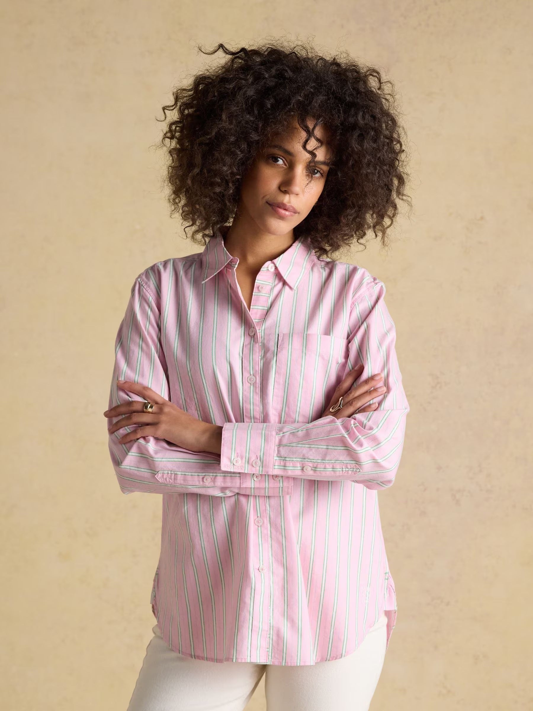 Boyfriend Fit Pink Striped Oxford Shirt