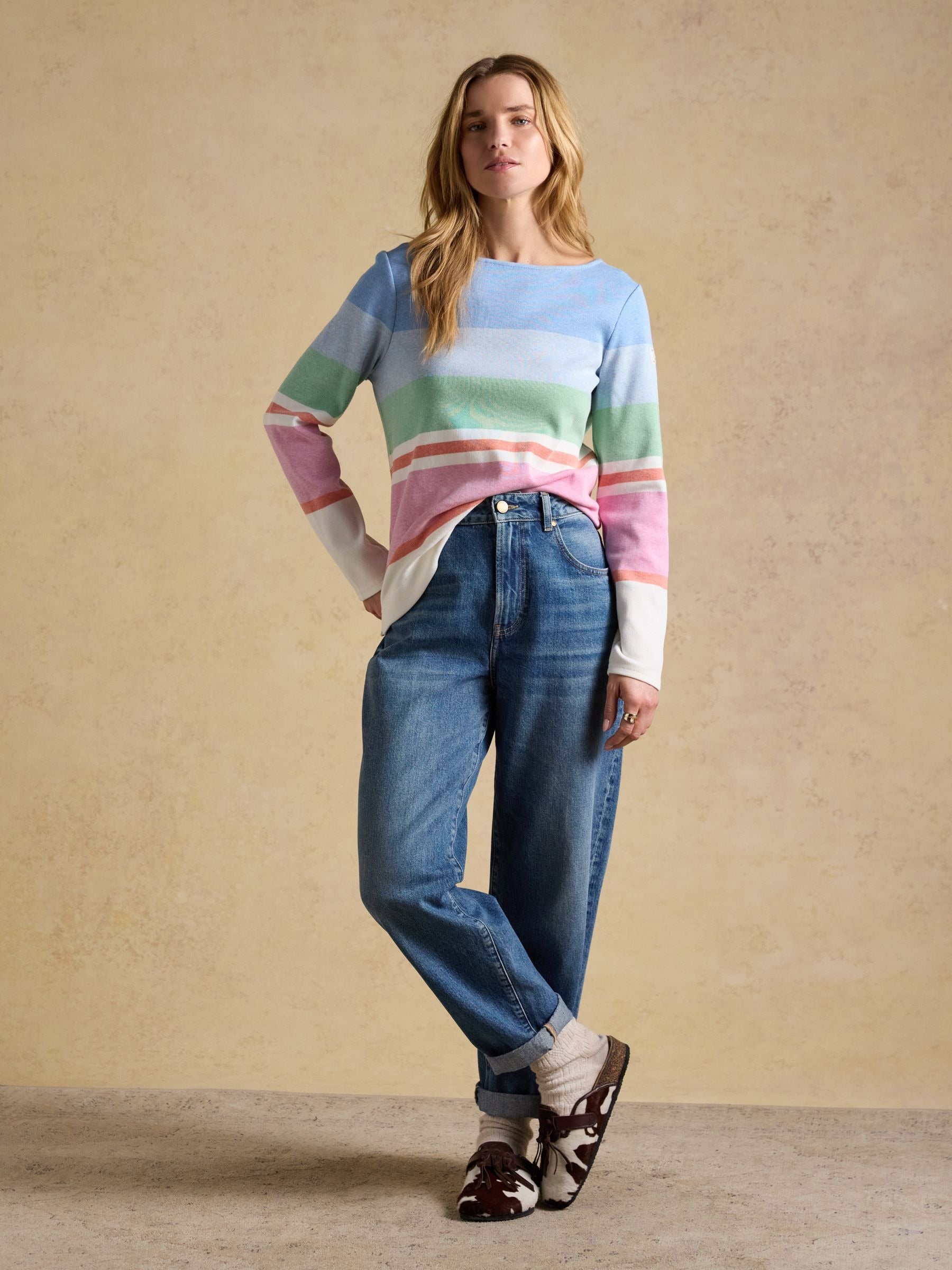 Harbour Multi Stripe Boat Neck 100% Cotton Breton Top