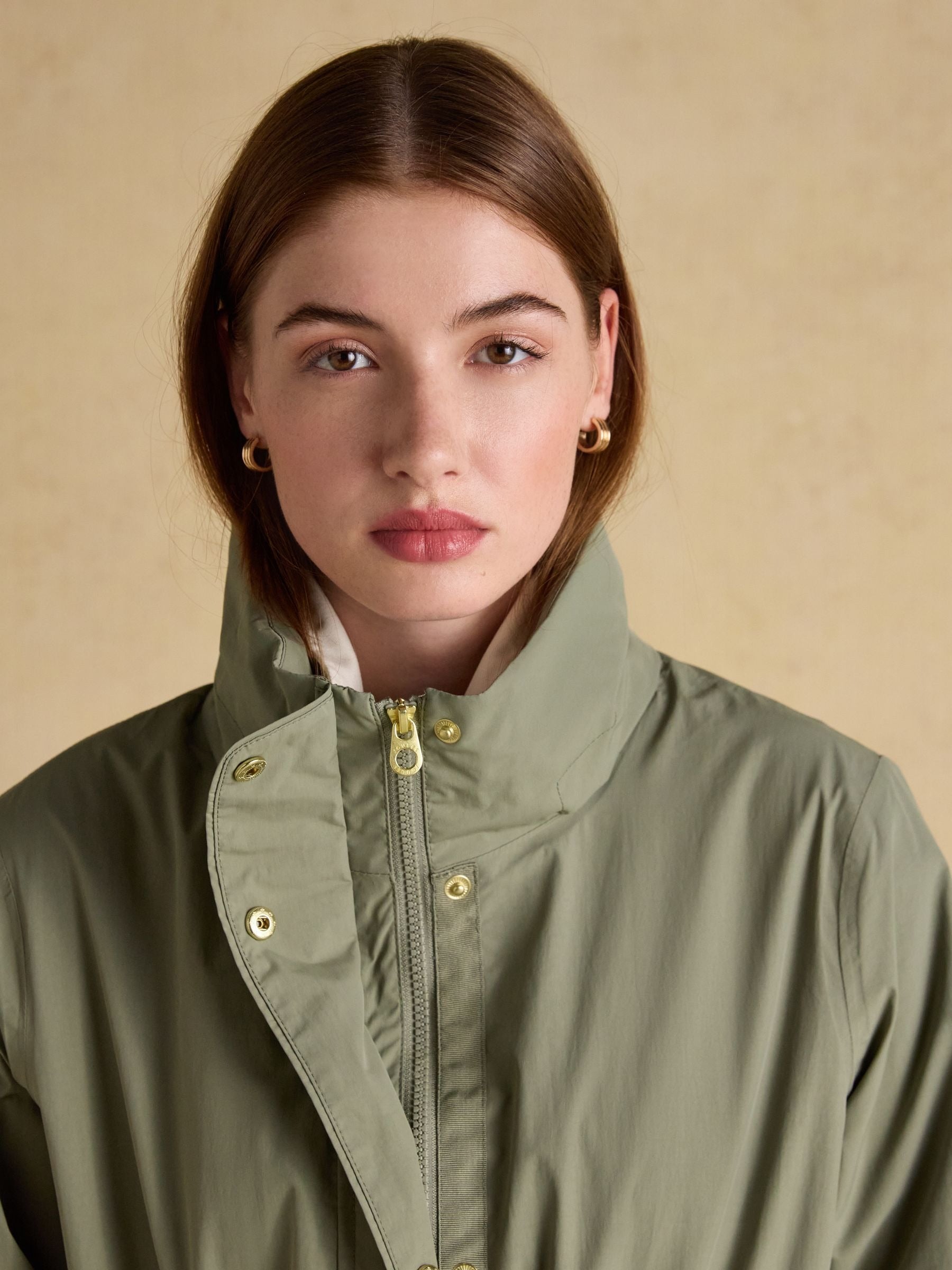 Hensley Khaki Green Longline Waterproof Coat with Packable Hood