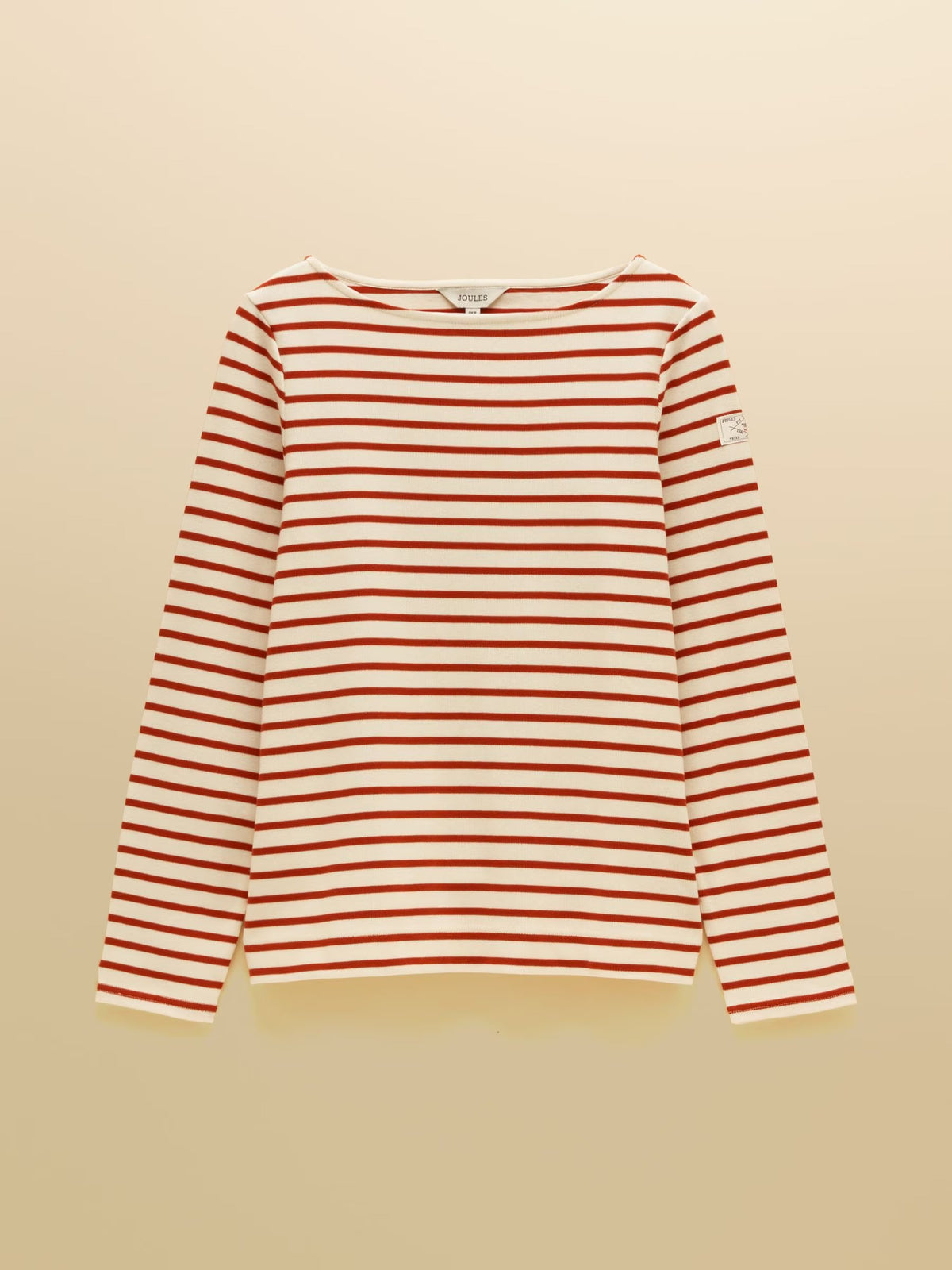 Harbour Cream & Burnt Orange Long Sleeve Striped Boat Neck Breton Top