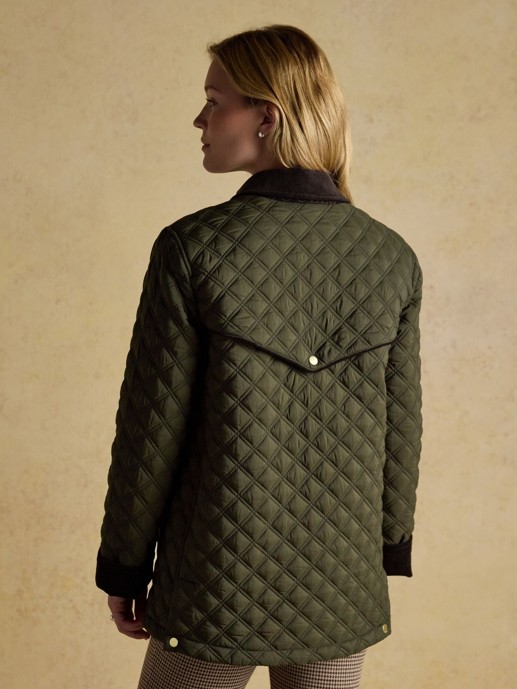 Beatrix Khaki Green Showerproof Diamond Quilted Coat