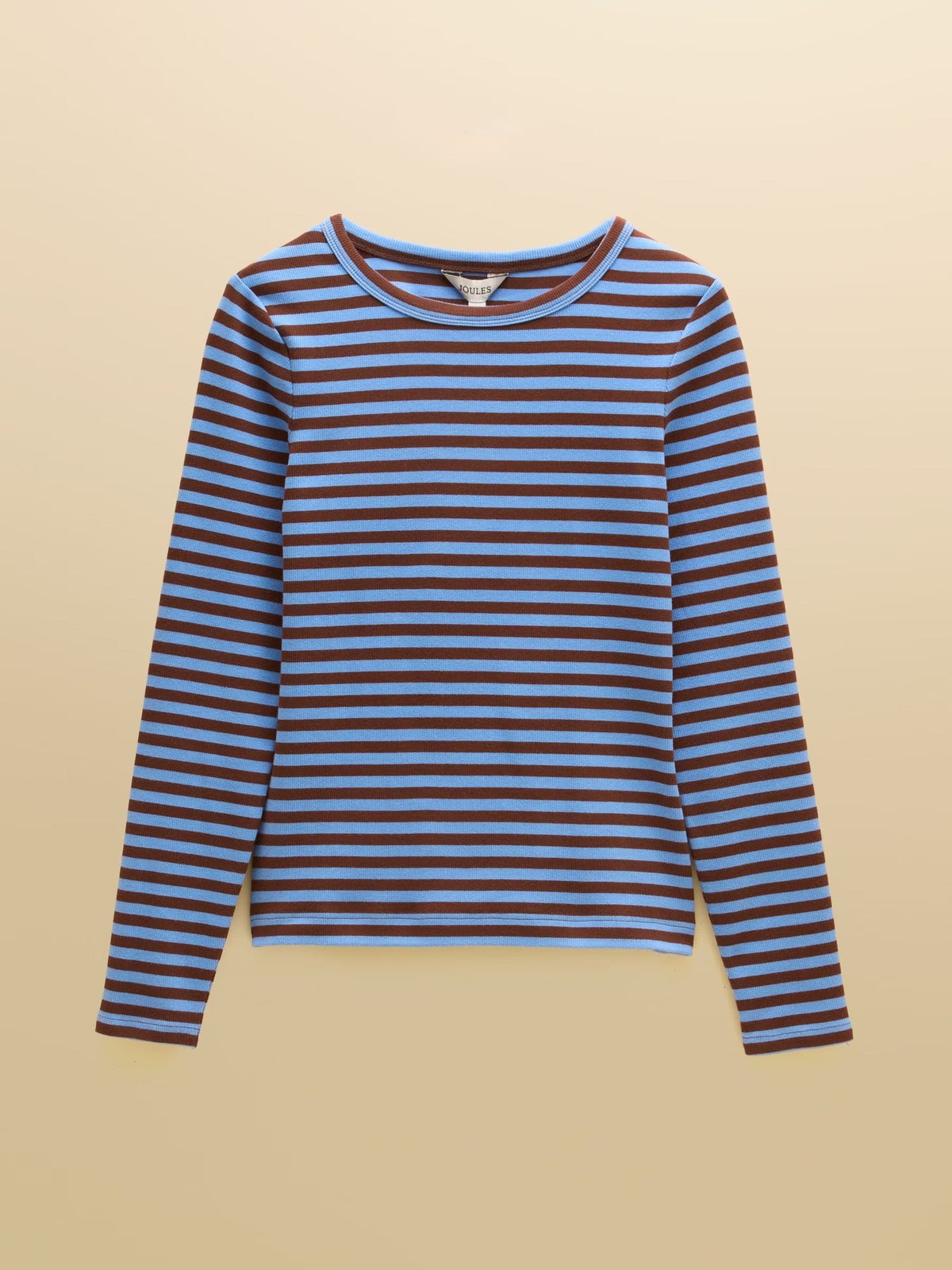 Sophie Blue & Brown Striped Long Sleeve Ribbed Fitted T-Shirt