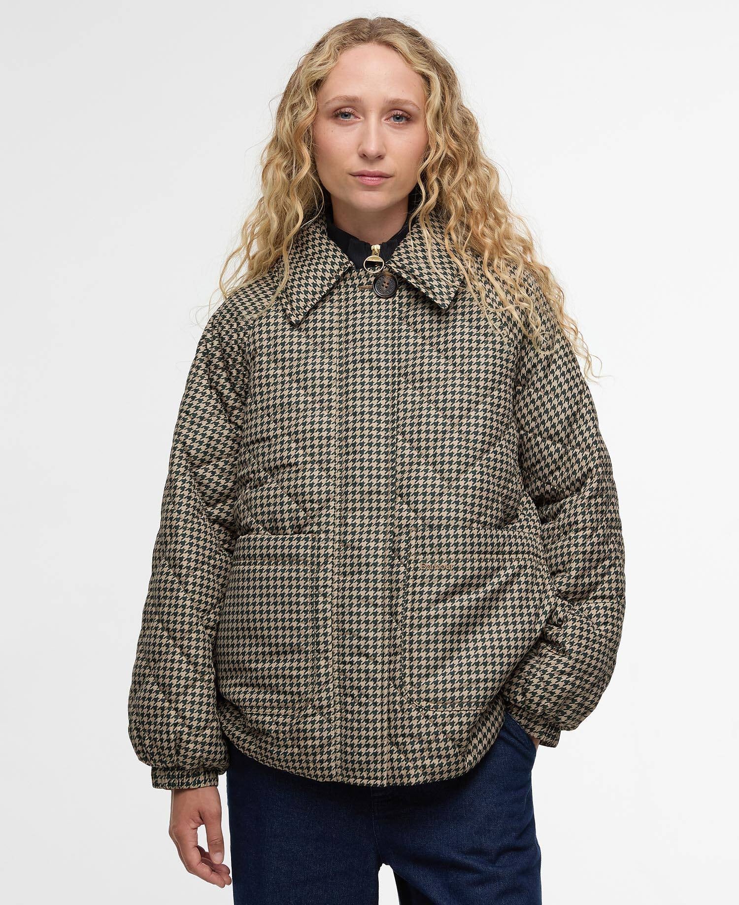 Laoise Check Quilted Jacket- Sage Houndstooth/Sand Dune