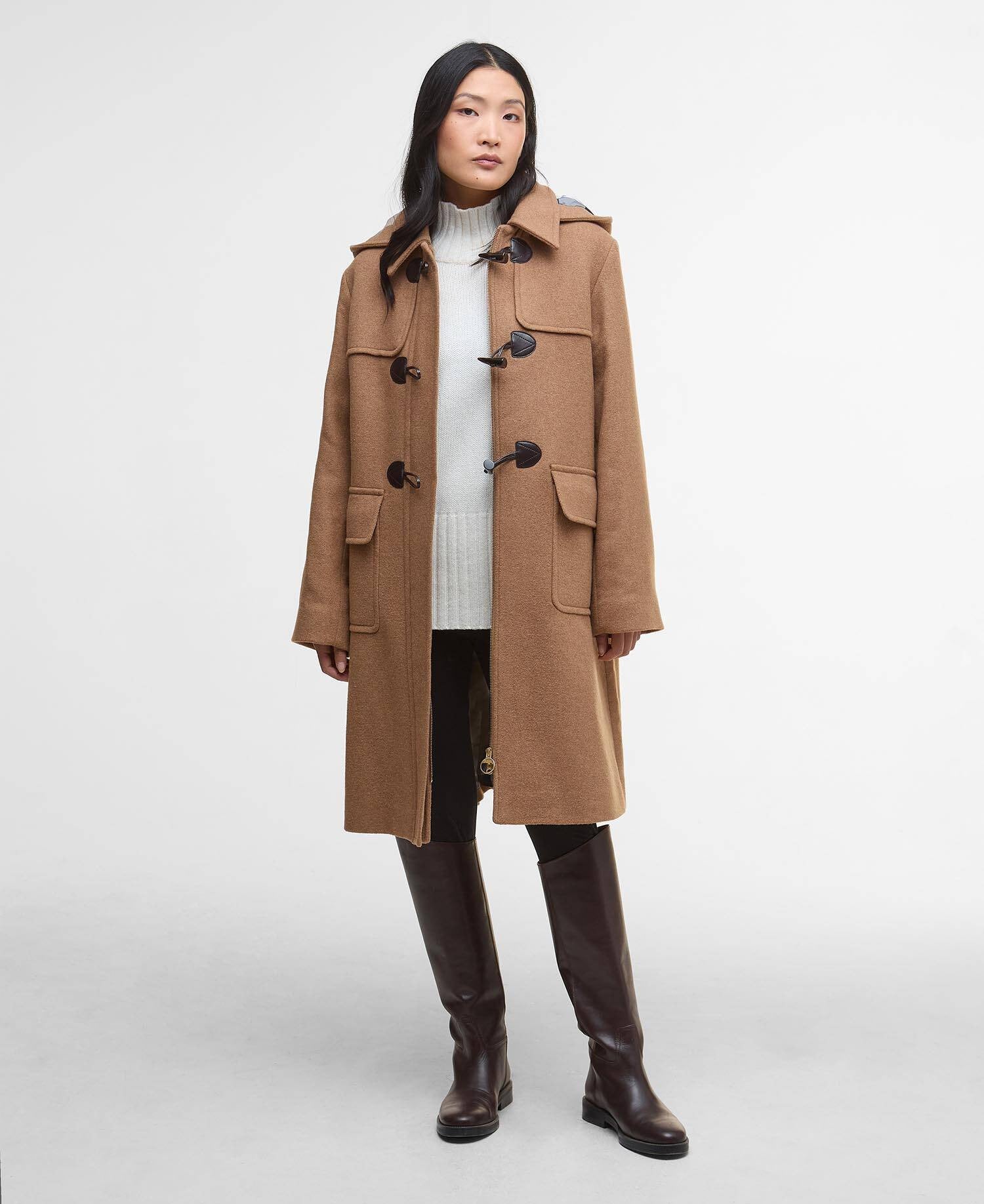 Melody Check Wool Duffle Coat - Camel/Hessian Tartan