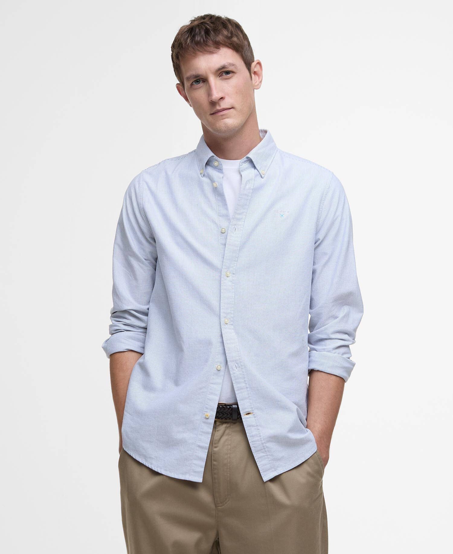 Striped Oxford Tailored Long-Sleeved Shirt - Navy
