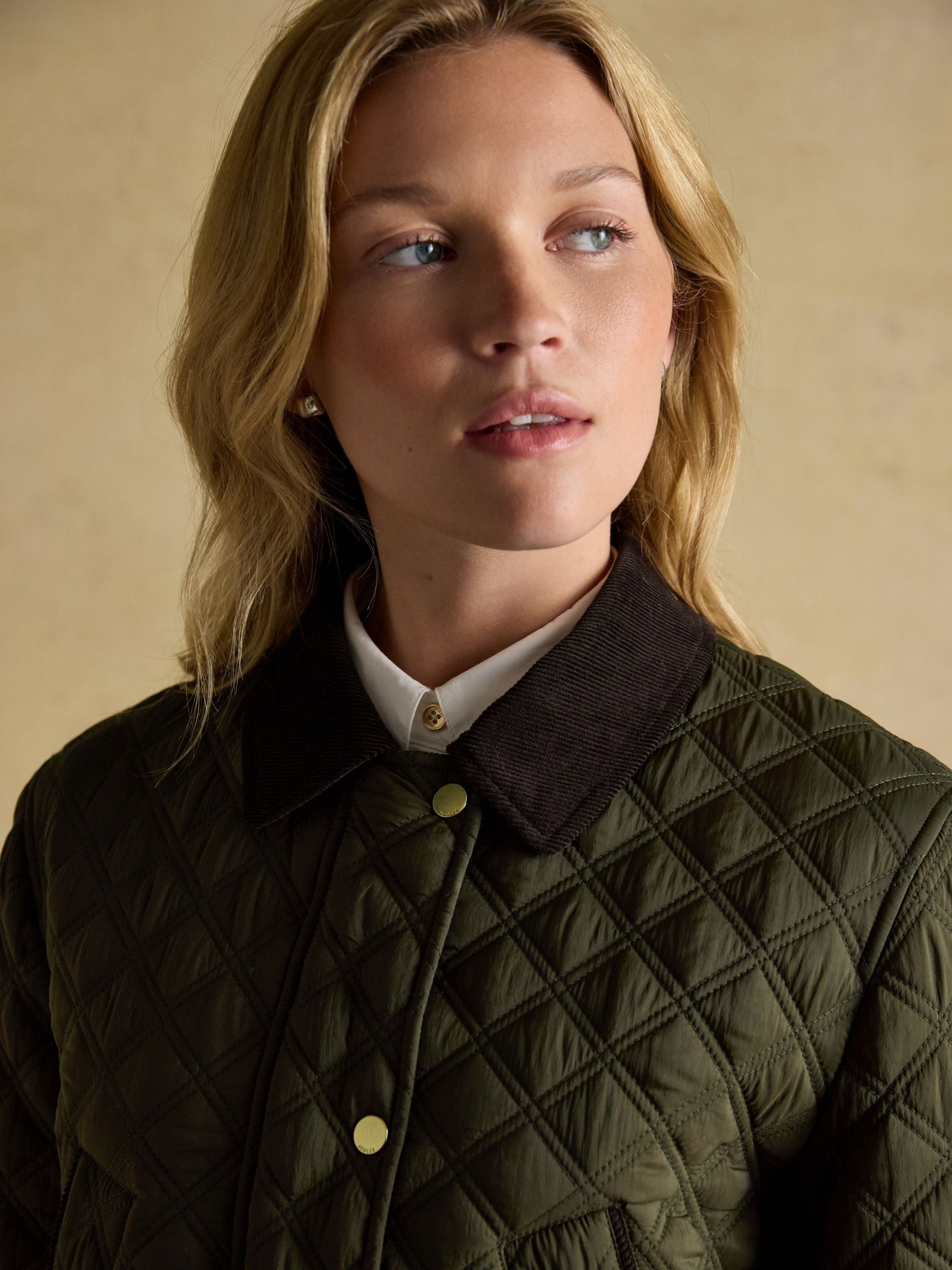 Beatrix Khaki Green Showerproof Diamond Quilted Coat