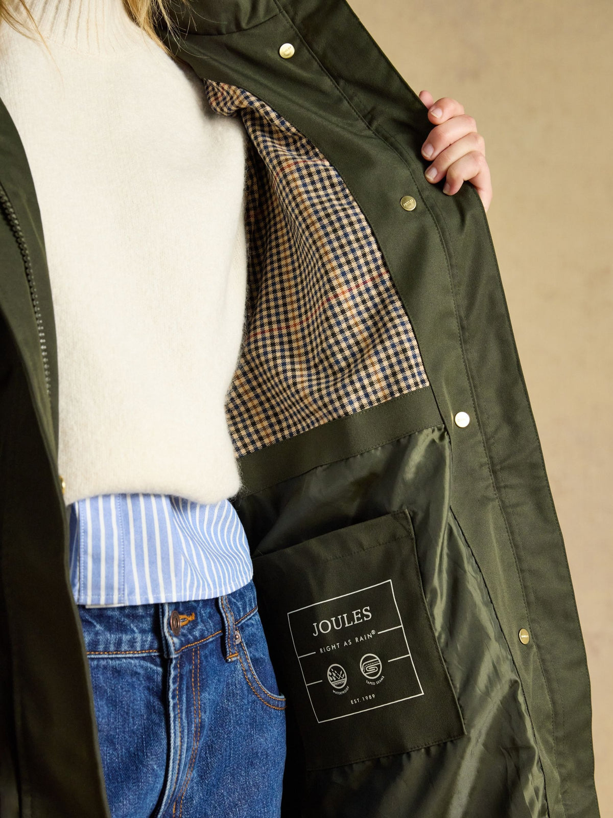 Stormwell Khaki Green Waterproof Longline Raincoat with Hood