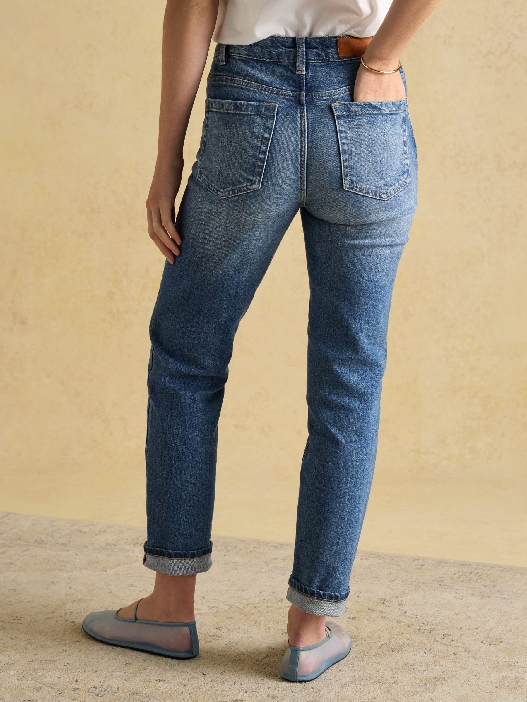 Mid Blue Straight Fit Mid Rise Jeans