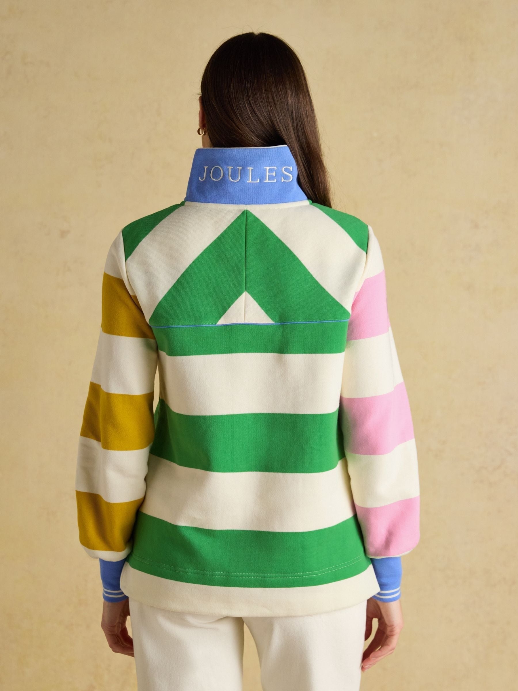 Burnham Cream Stripe Quarter Zip Sweatshirt With Funnel Neck