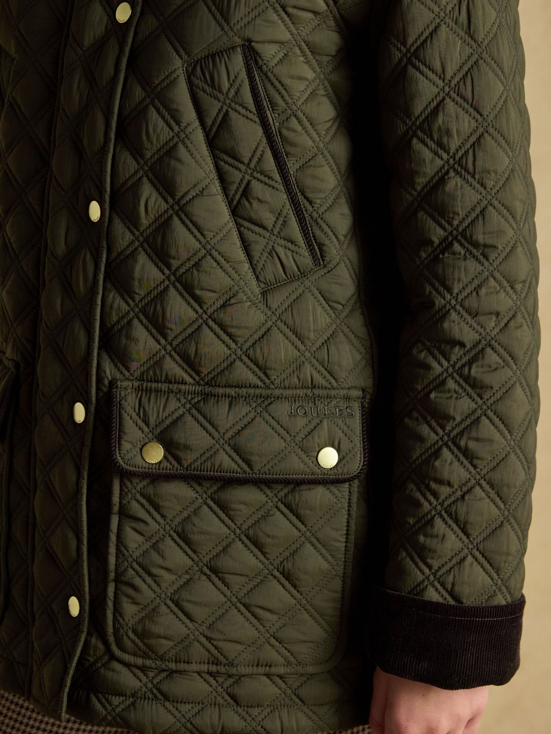 Beatrix Khaki Green Showerproof Diamond Quilted Coat