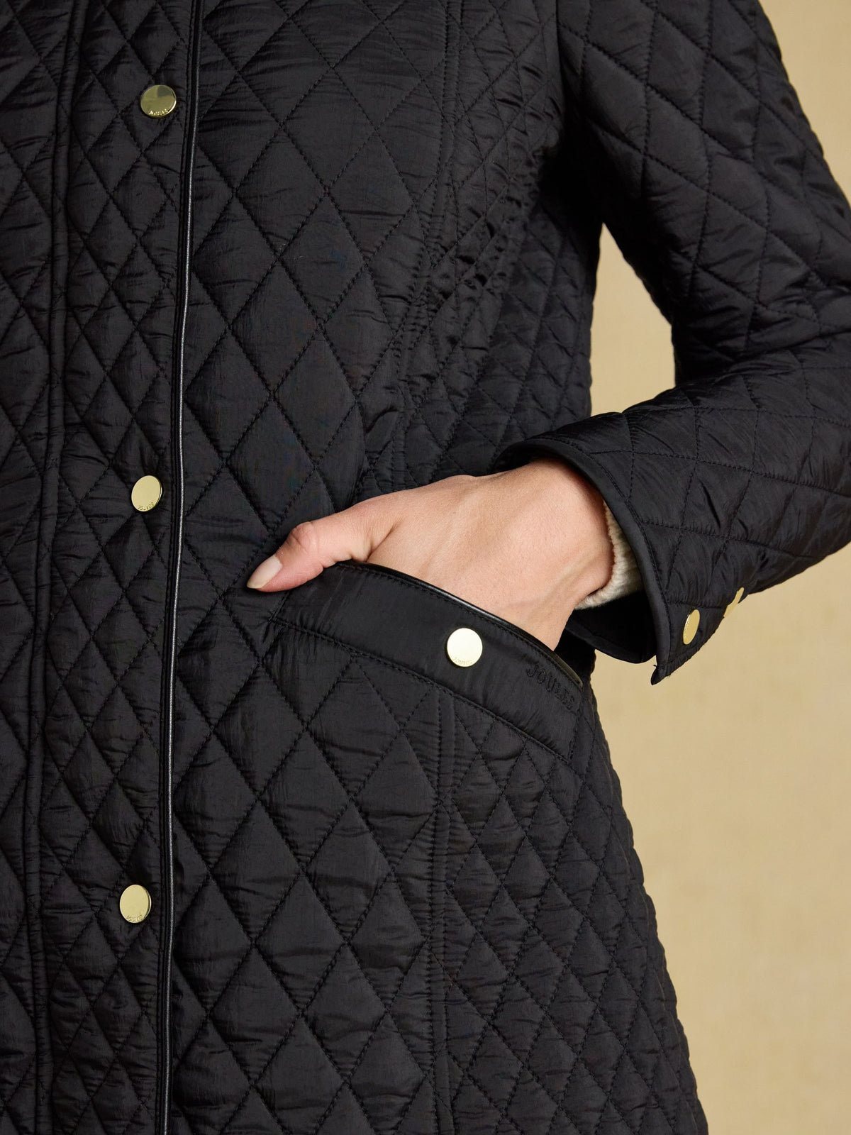 Rosewell Black Longline Diamond Quilted Showerproof Coat