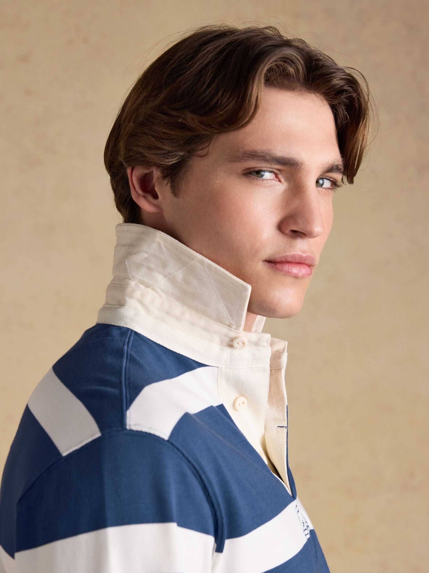 Blue & Cream Striped Long Sleeve Rugby Shirt